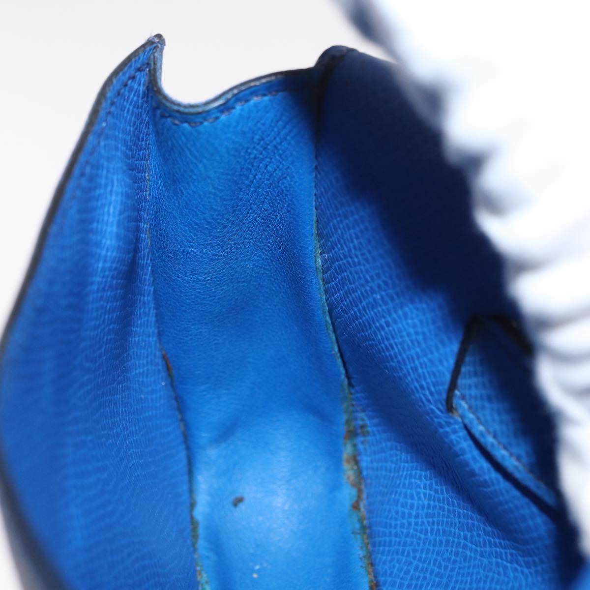 HERMES Courchevel Pochette Green Shoulder Bag Leather Blue Gold Auth 171371