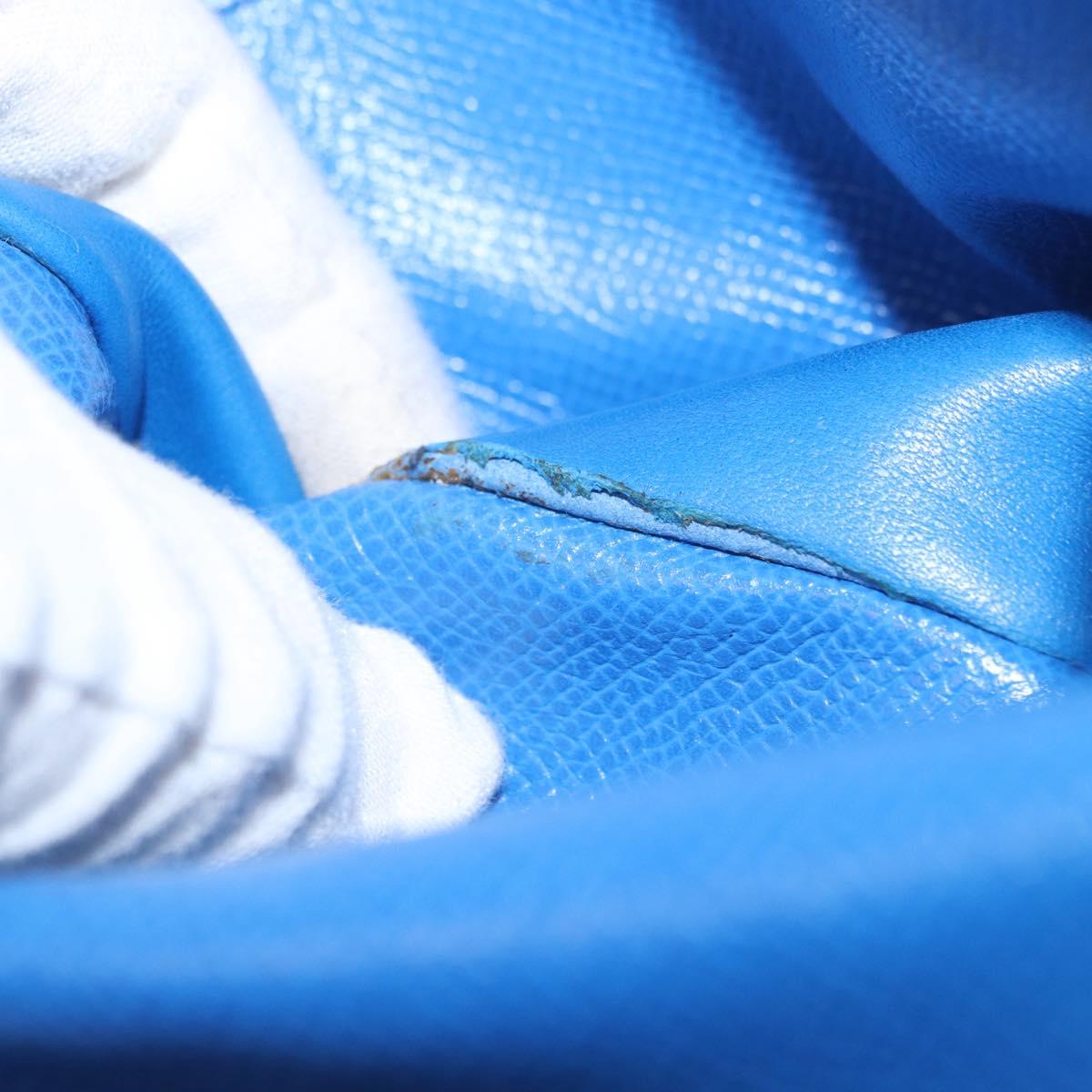 HERMES Courchevel Pochette Green Shoulder Bag Leather Blue Gold Auth 171371