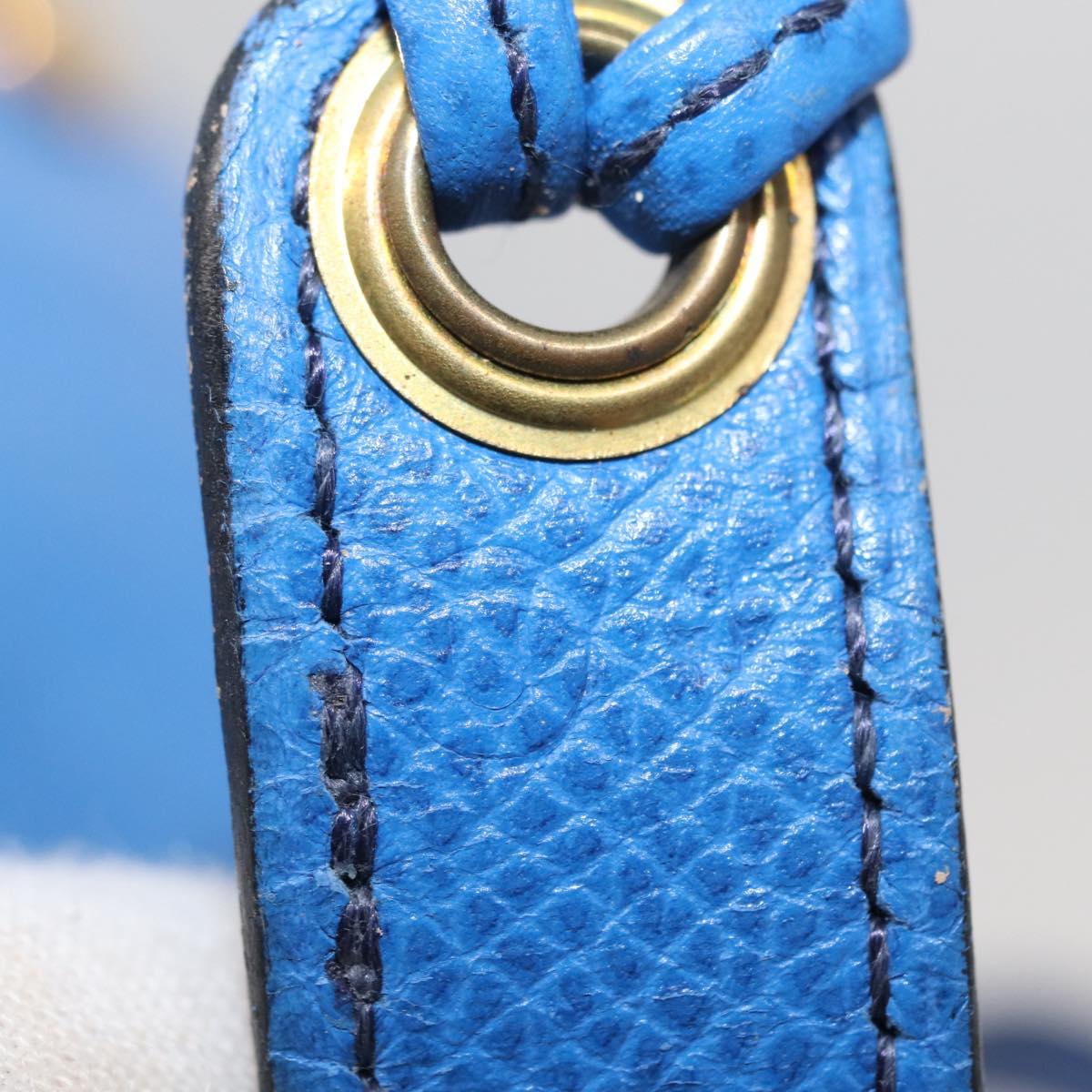 HERMES Courchevel Pochette Green Shoulder Bag Leather Blue Gold Auth 171371