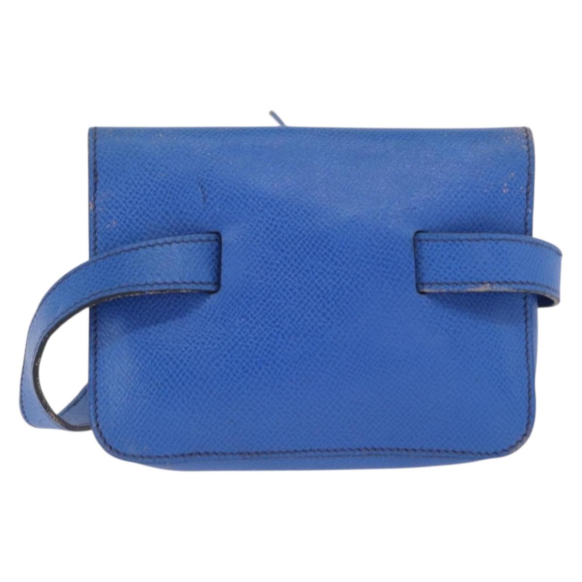 HERMES Courchevel Pochette Green Shoulder Bag Leather Blue Gold Auth 171371