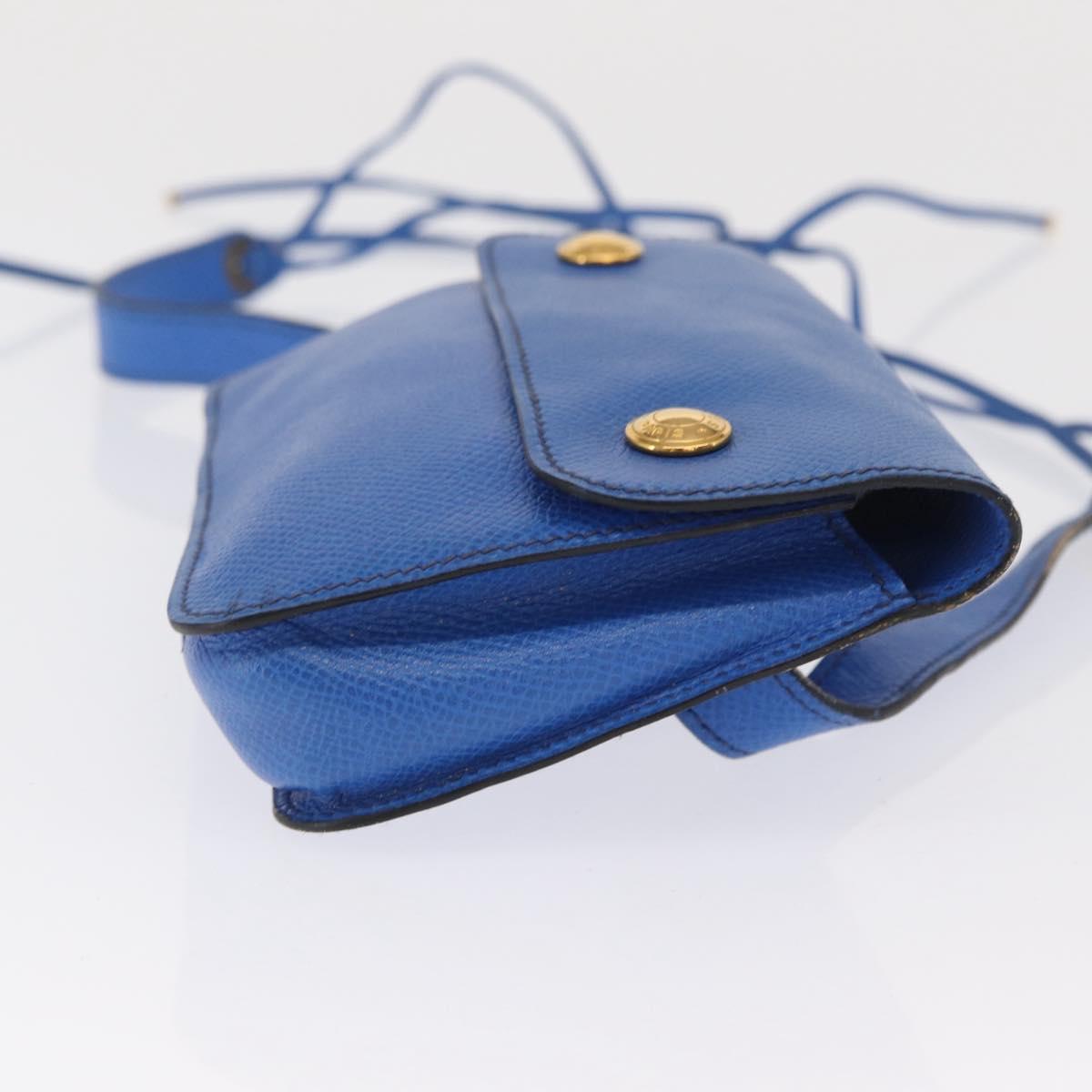 HERMES Courchevel Pochette Green Shoulder Bag Leather Blue Gold Auth 171371