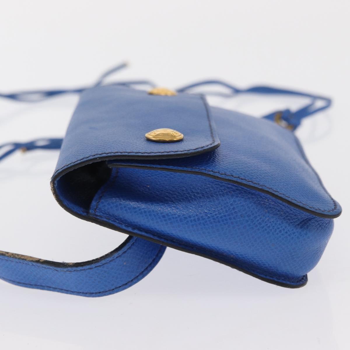 HERMES Courchevel Pochette Green Shoulder Bag Leather Blue Gold Auth 171371