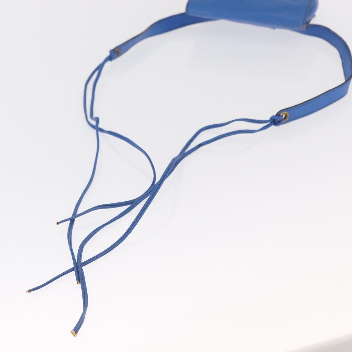 HERMES Courchevel Pochette Green Shoulder Bag Leather Blue Gold Auth 171371