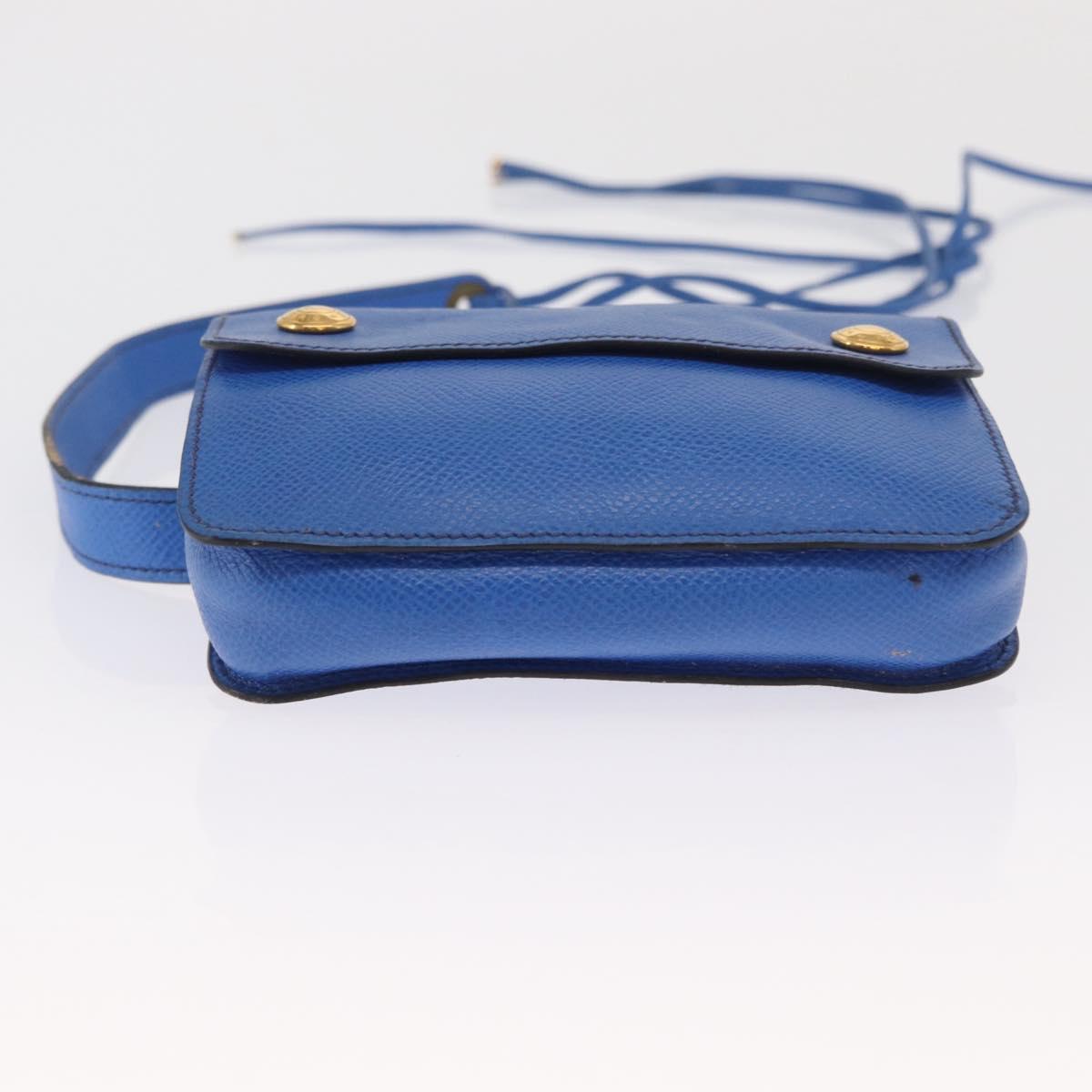 HERMES Courchevel Pochette Green Shoulder Bag Leather Blue Gold Auth 171371