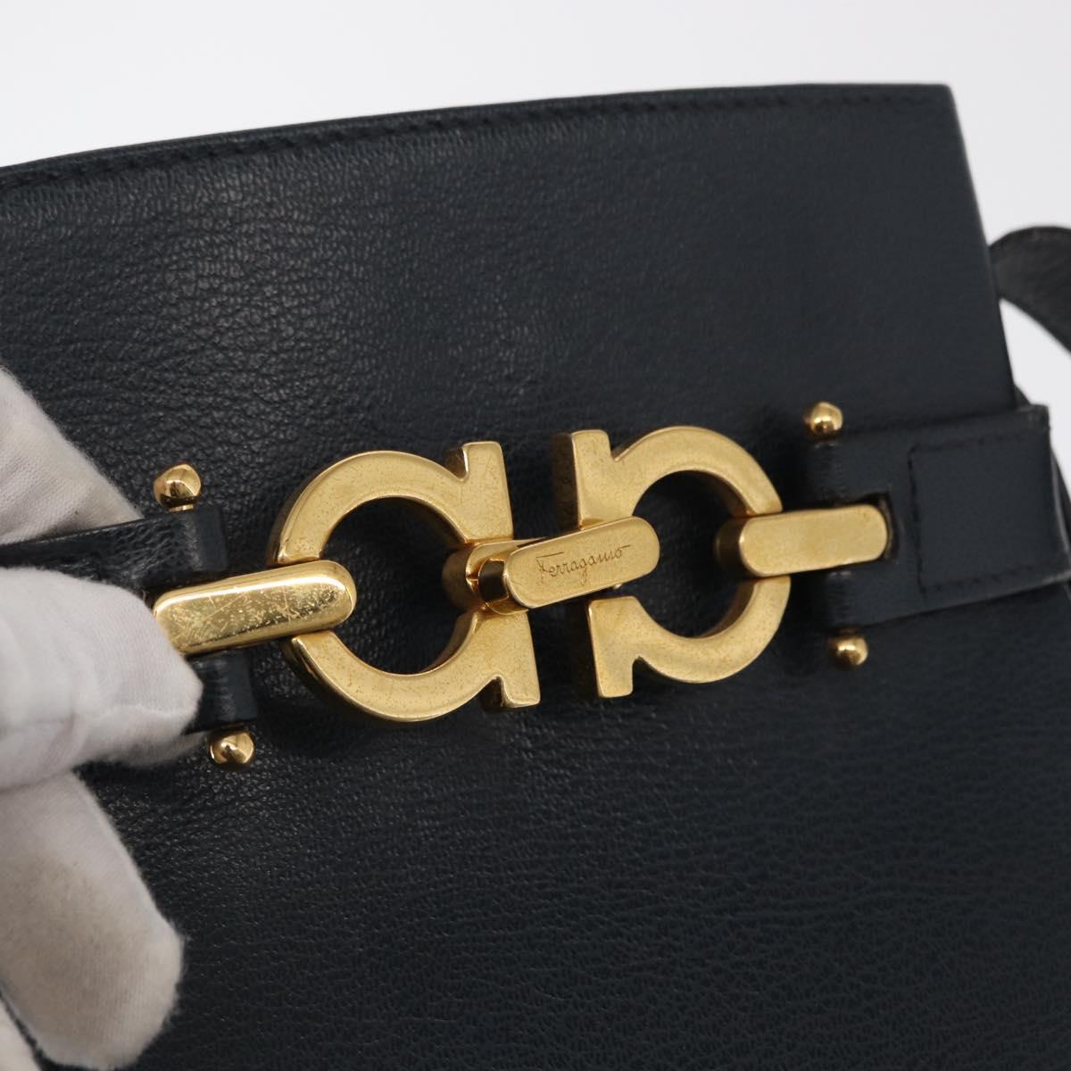 Salvatore Ferragamo Gancini Shoulder Bag Leather Navy Gold Auth 171376