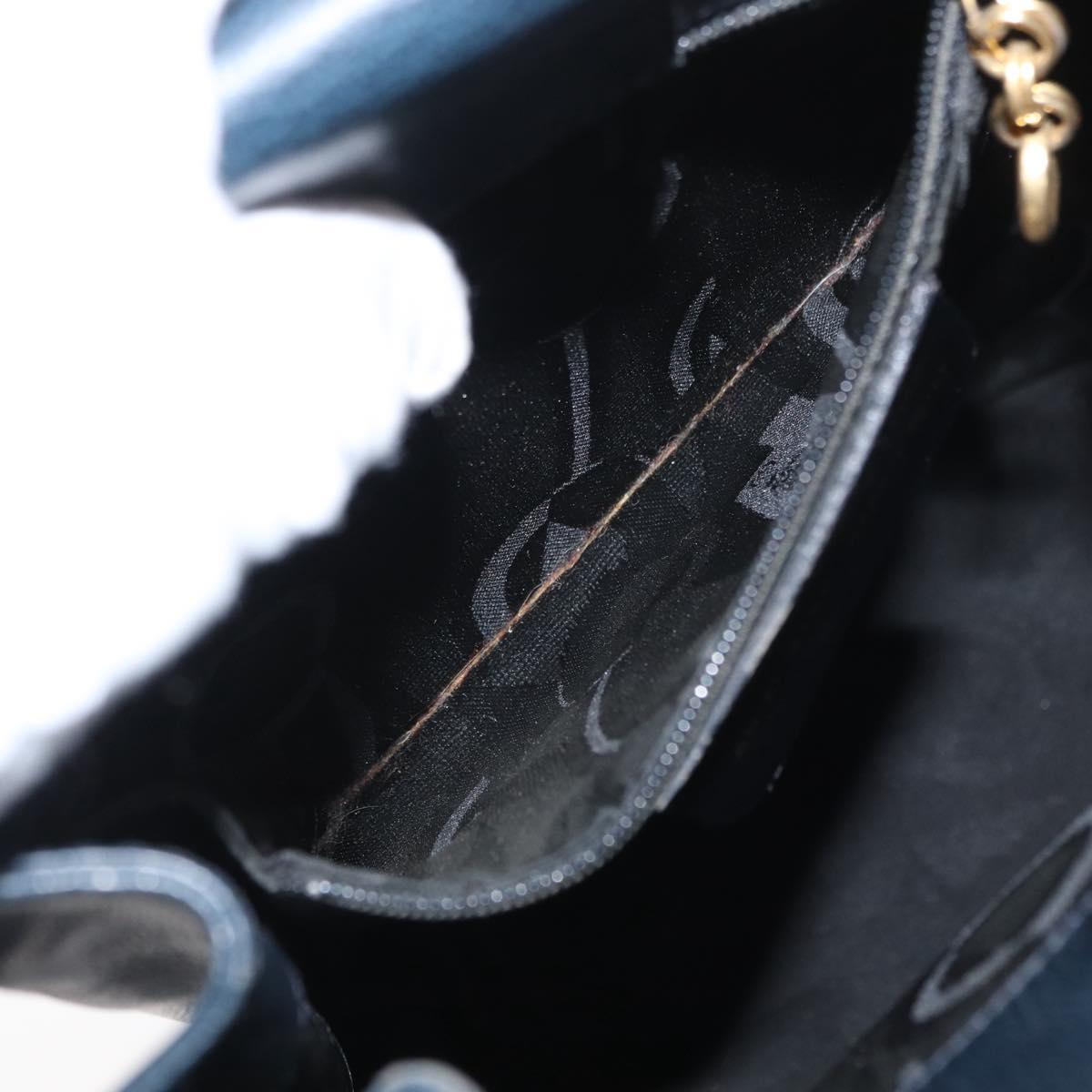 Salvatore Ferragamo Gancini Shoulder Bag Leather Navy Gold Auth 171376