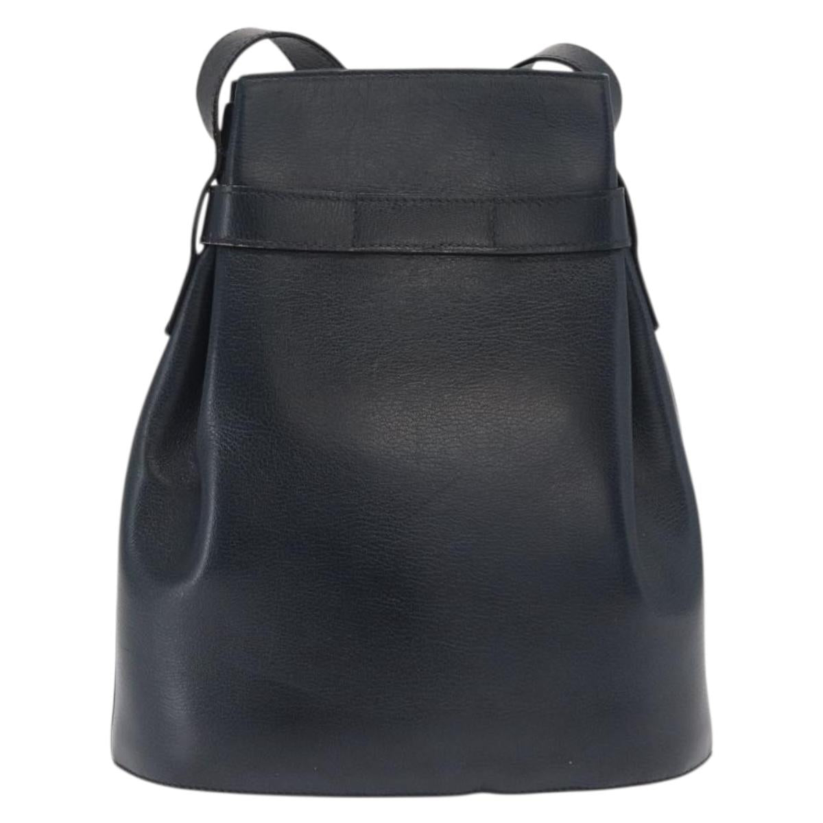 Salvatore Ferragamo Gancini Shoulder Bag Leather Navy Gold Auth 171376