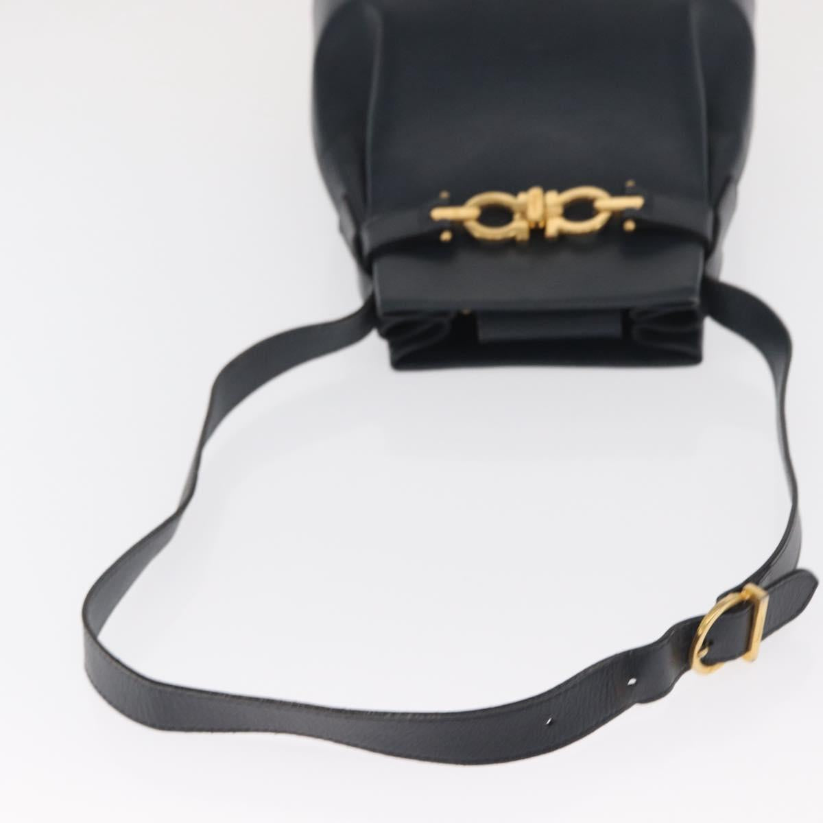 Salvatore Ferragamo Gancini Shoulder Bag Leather Navy Gold Auth 171376