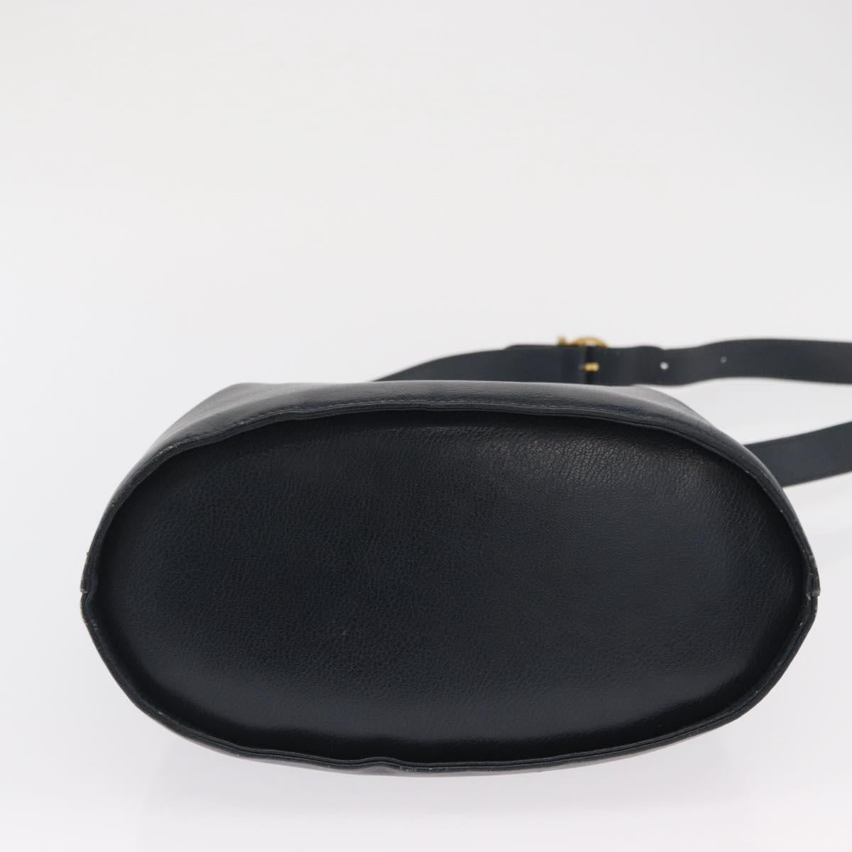 Salvatore Ferragamo Gancini Shoulder Bag Leather Navy Gold Auth 171376