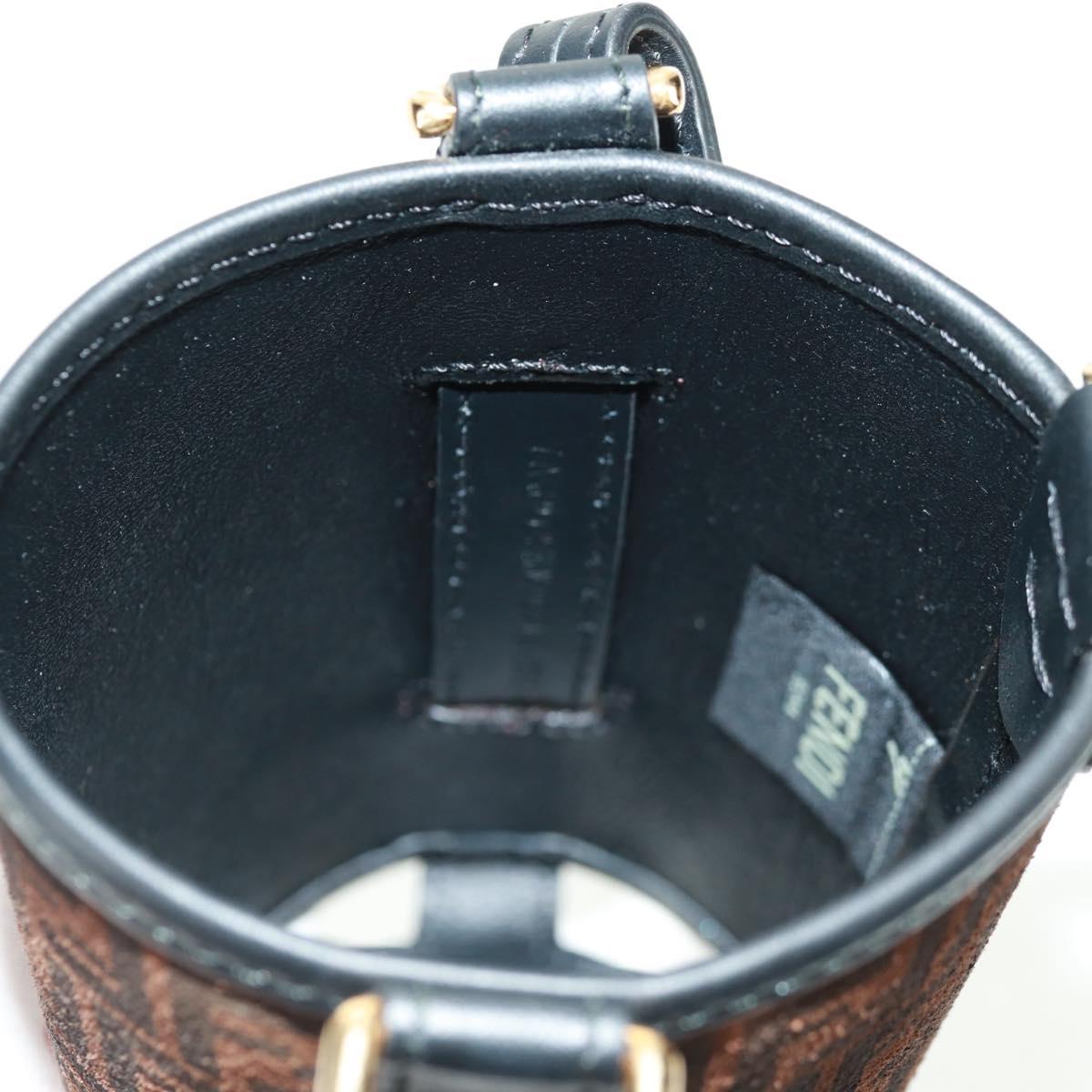 FENDI Zucchino Canvas 24 Bottles Bottle Holder Brown Gold Auth 171378M