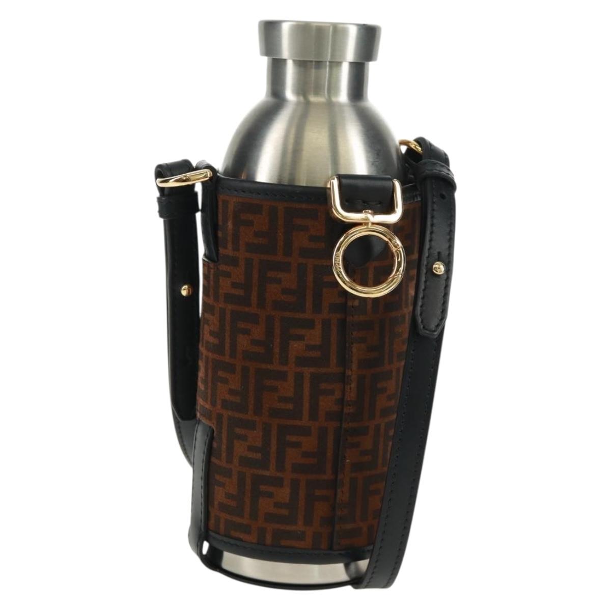 FENDI Zucchino Canvas 24 Bottles Bottle Holder Brown Gold Auth 171378M