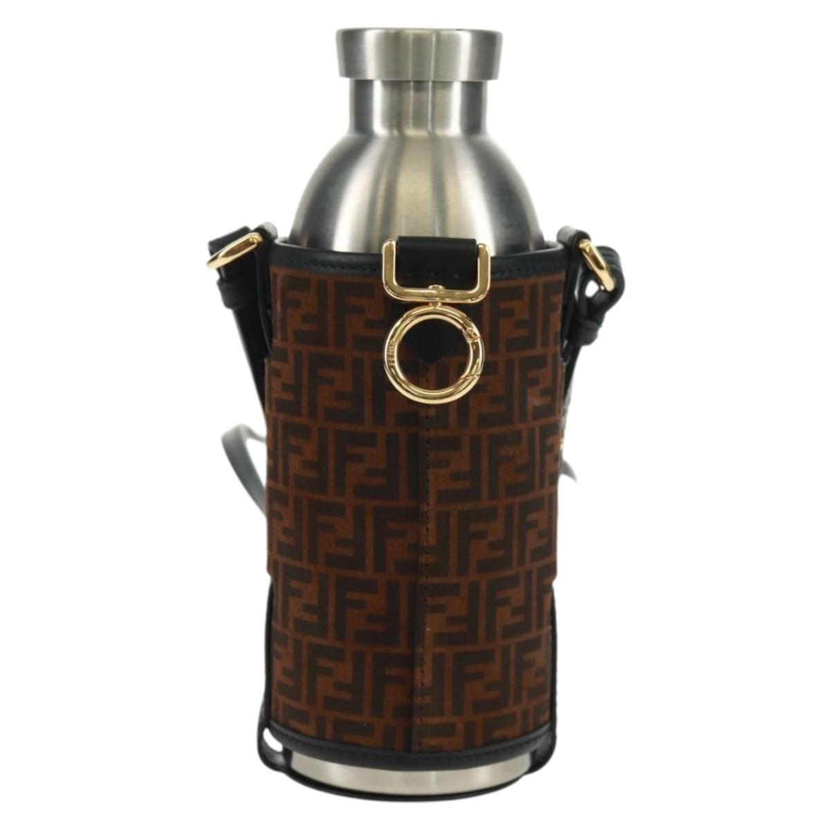 FENDI Zucchino Canvas 24 Bottles Bottle Holder Brown Gold Auth 171378M