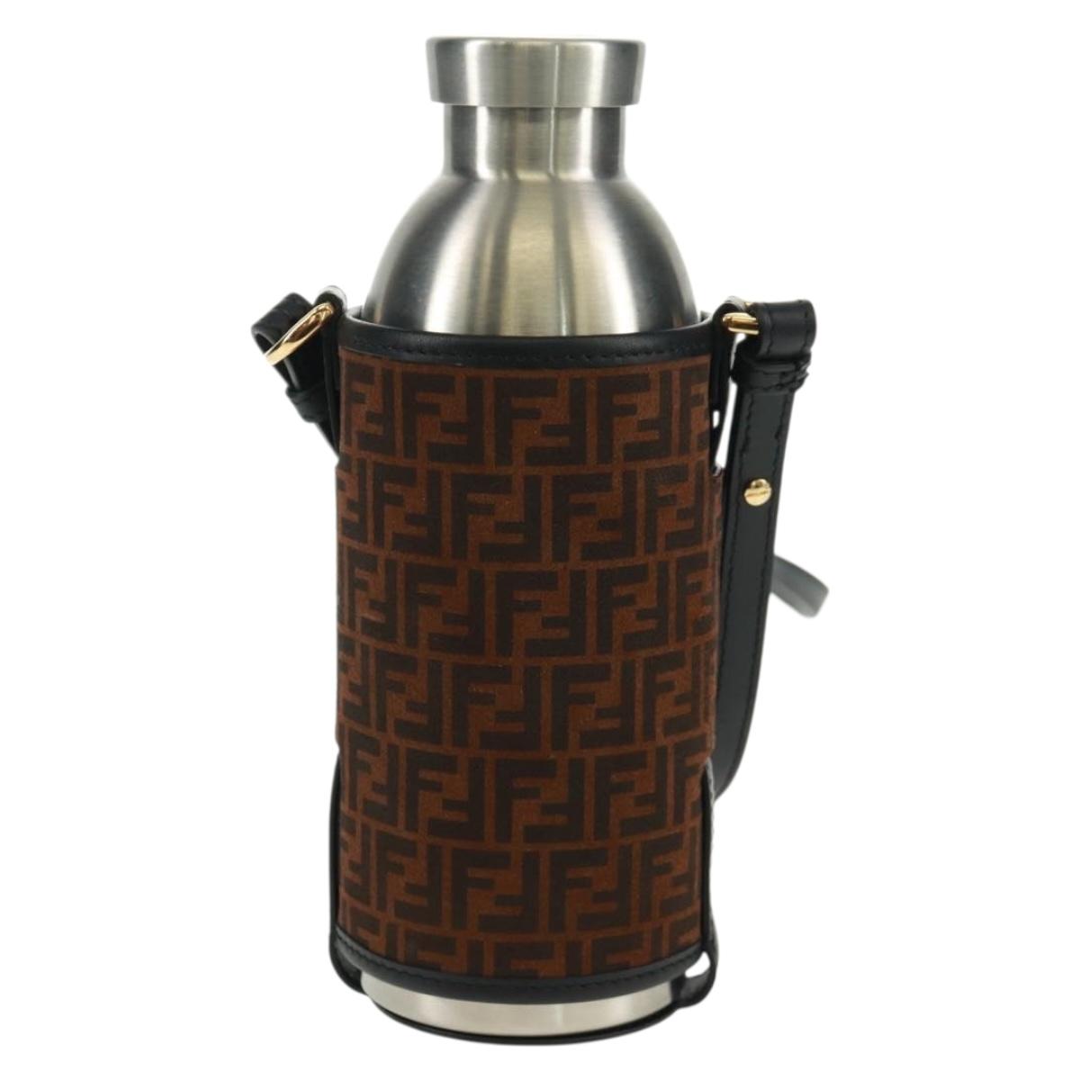 FENDI Zucchino Canvas 24 Bottles Bottle Holder Brown Gold Auth 171378M