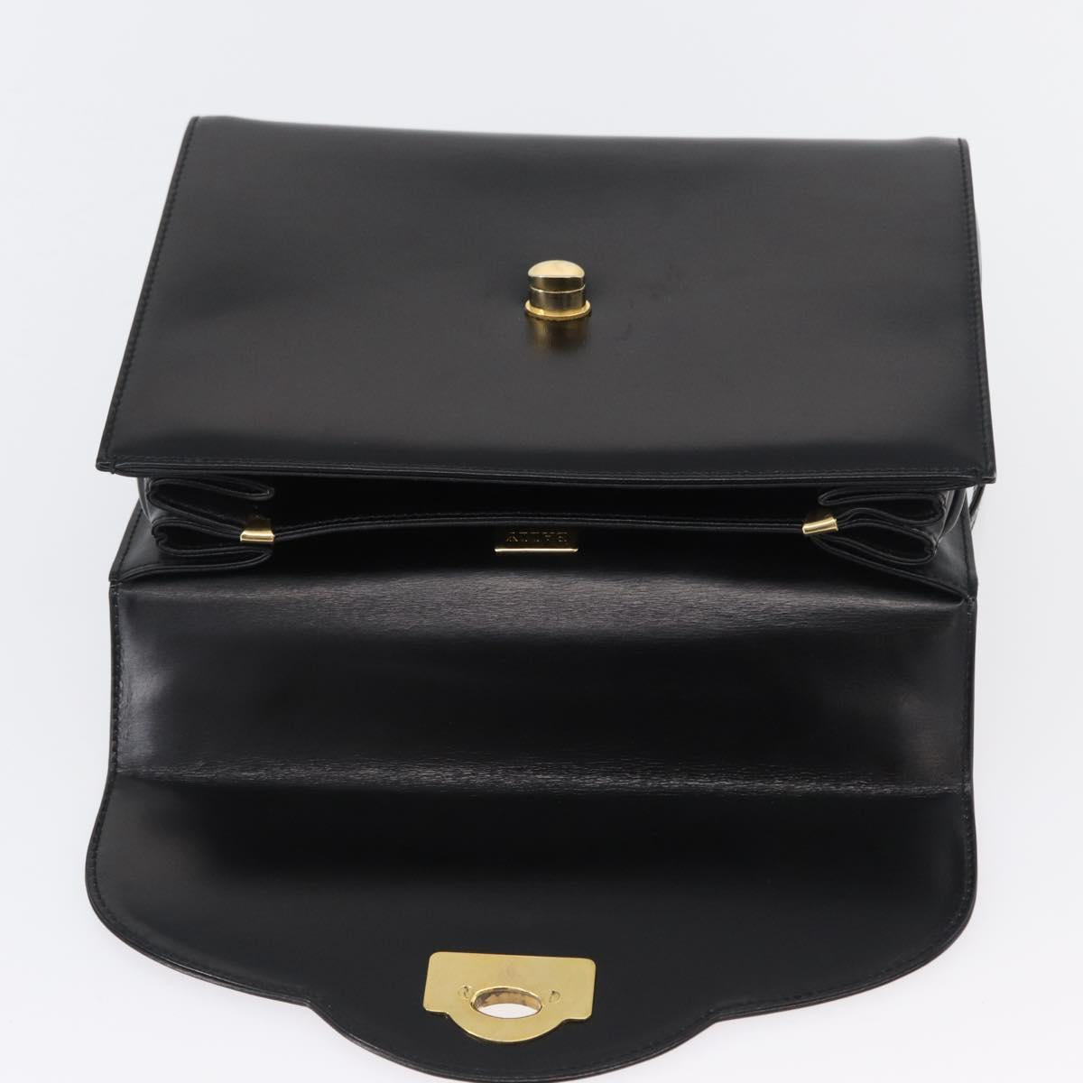 BALLY Hand Bag Leather 2way Black Gold Auth 171380