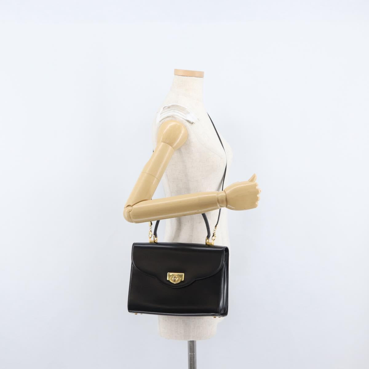 BALLY Hand Bag Leather 2way Black Gold Auth 171380