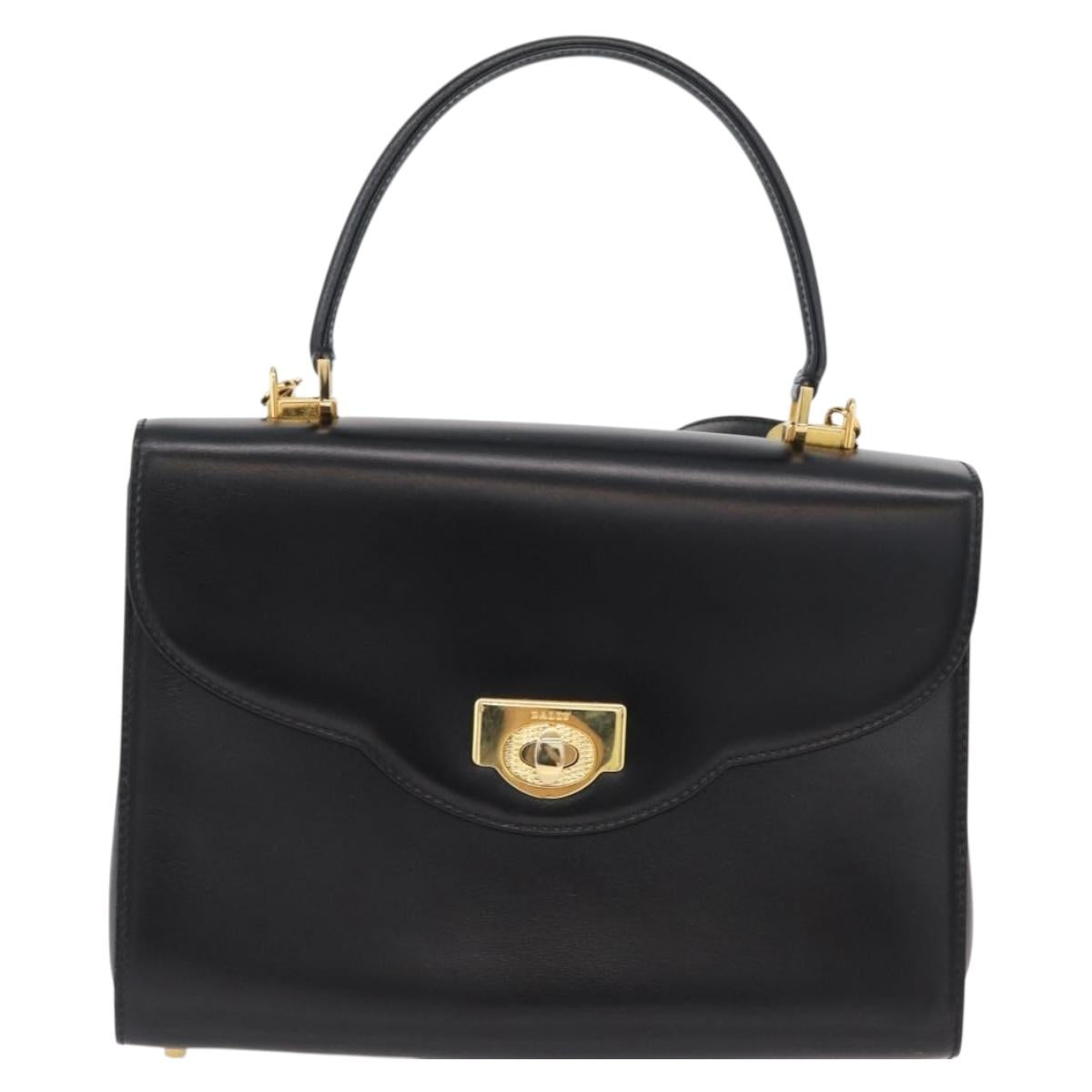 BALLY Hand Bag Leather 2way Black Gold Auth 171380