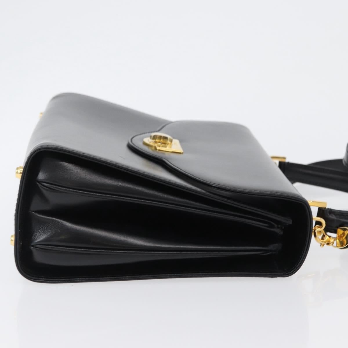 BALLY Hand Bag Leather 2way Black Gold Auth 171380