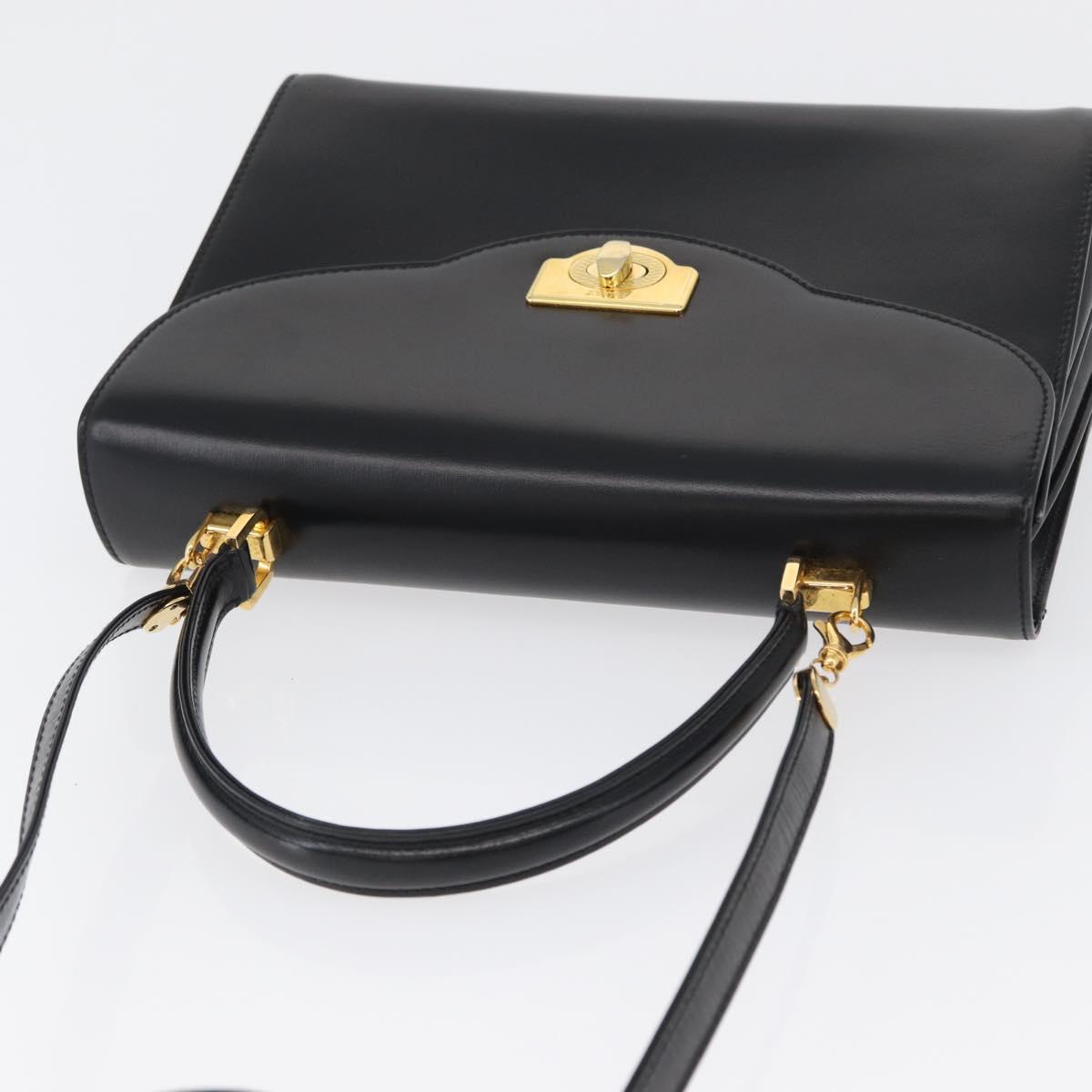 BALLY Hand Bag Leather 2way Black Gold Auth 171380