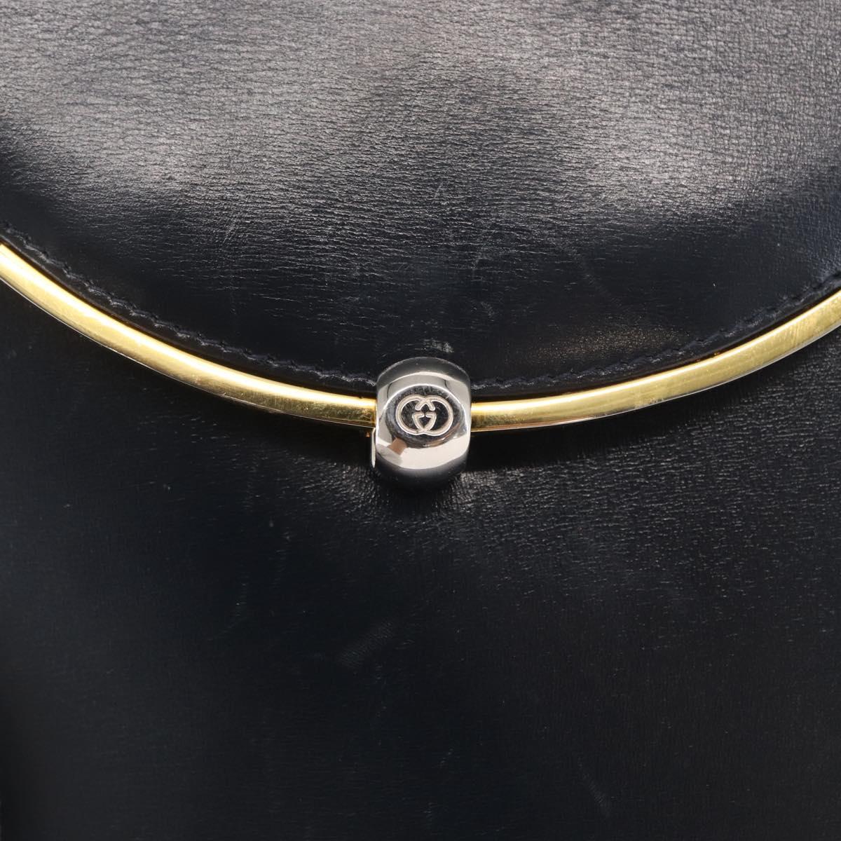 GUCCI Hand Bag Leather Navy Gold 000 056 0017 Auth 171384