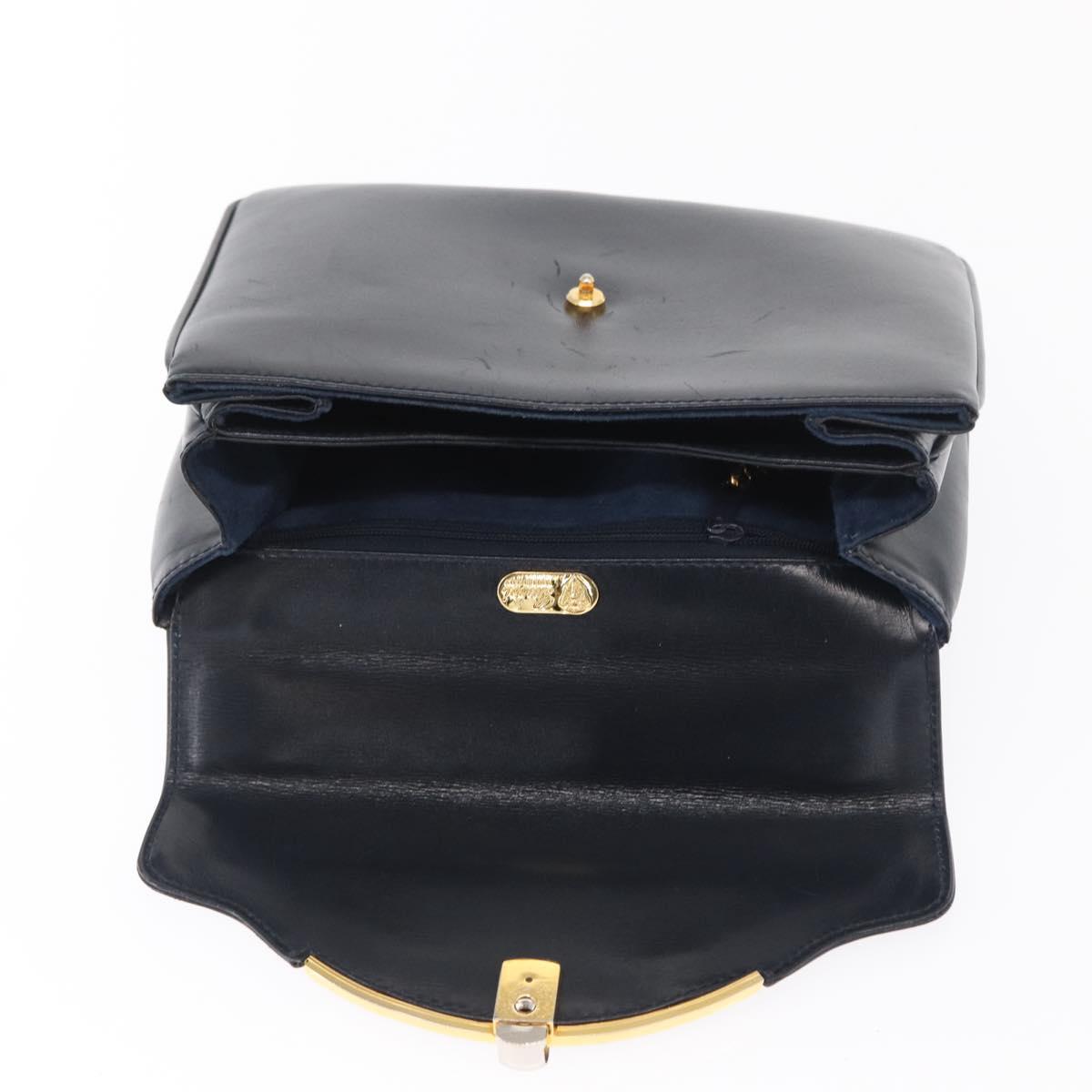 GUCCI Hand Bag Leather Navy Gold 000 056 0017 Auth 171384