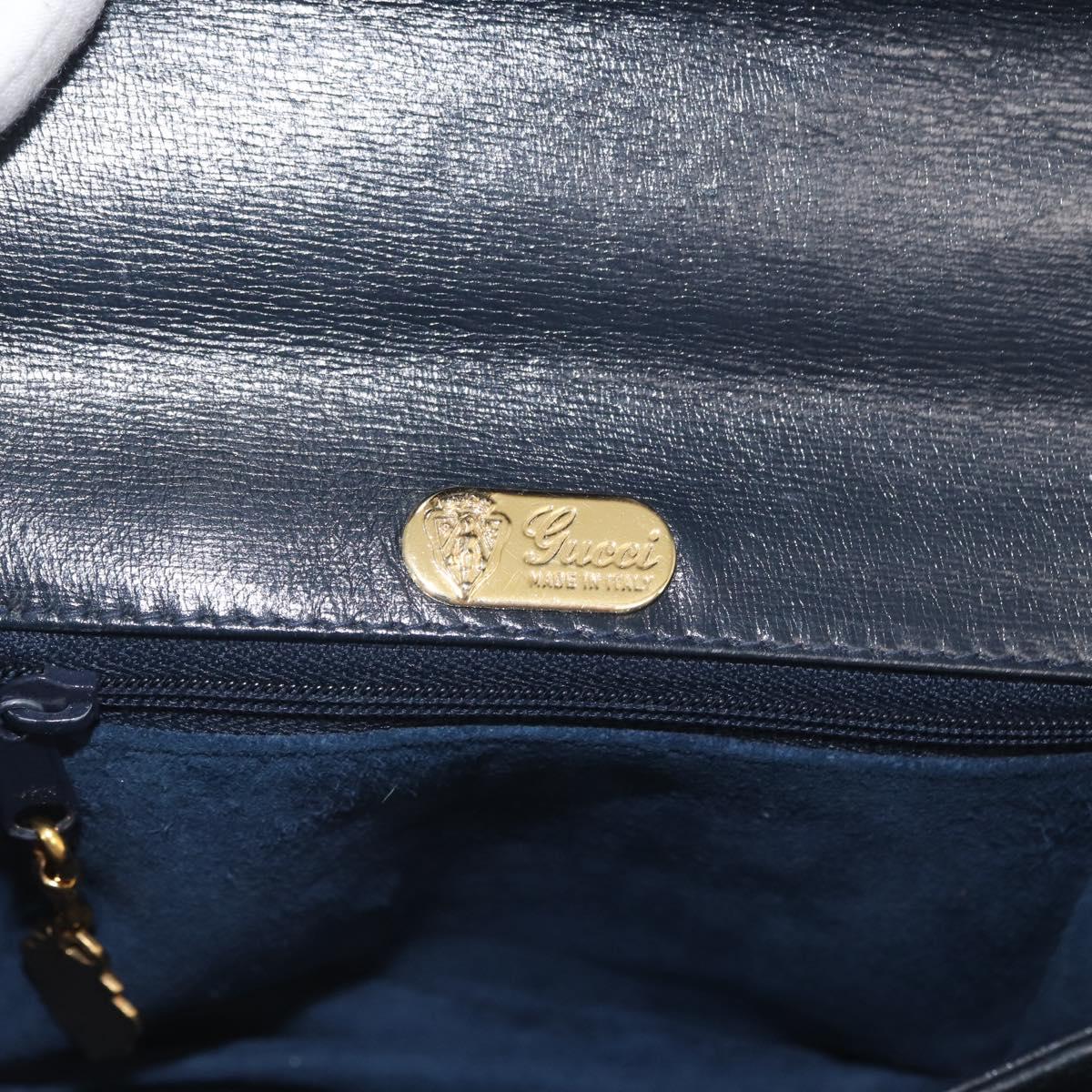 GUCCI Hand Bag Leather Navy Gold 000 056 0017 Auth 171384