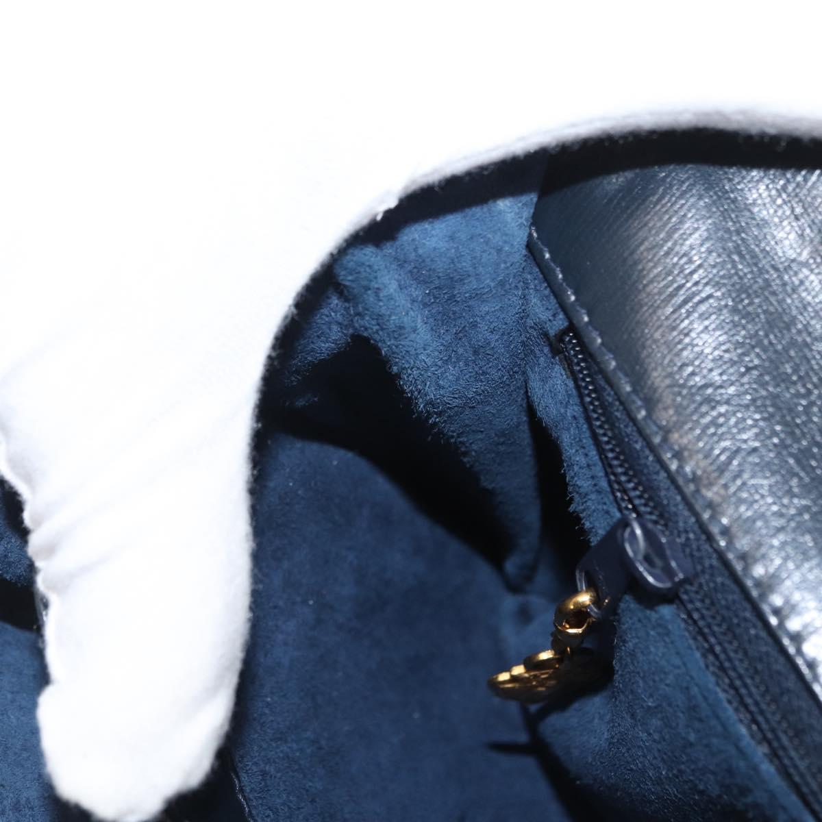GUCCI Hand Bag Leather Navy Gold 000 056 0017 Auth 171384