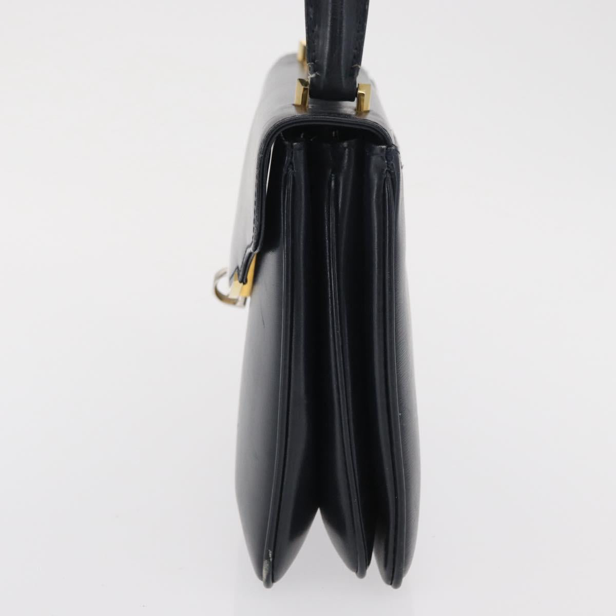 GUCCI Hand Bag Leather Navy Gold 000 056 0017 Auth 171384
