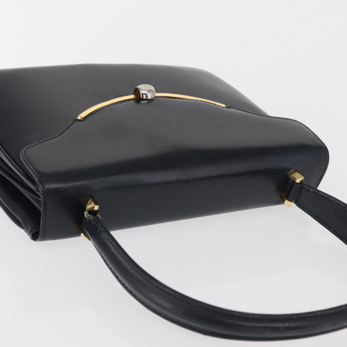 GUCCI Hand Bag Leather Navy Gold 000 056 0017 Auth 171384