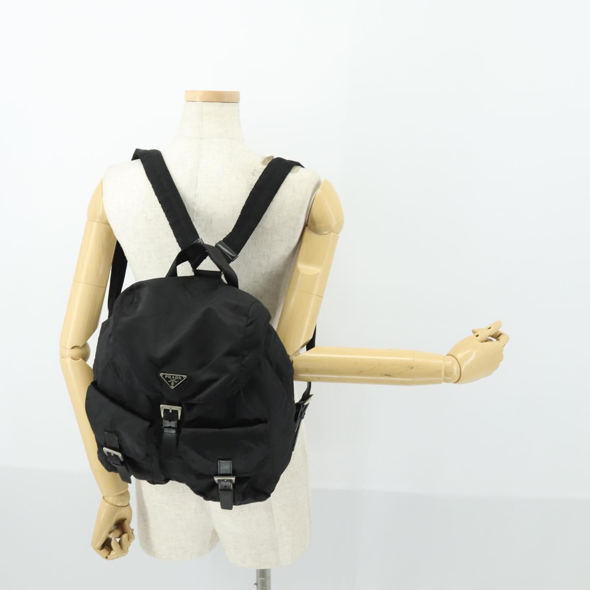 PRADA Backpack Nylon Black Silver Auth 171402