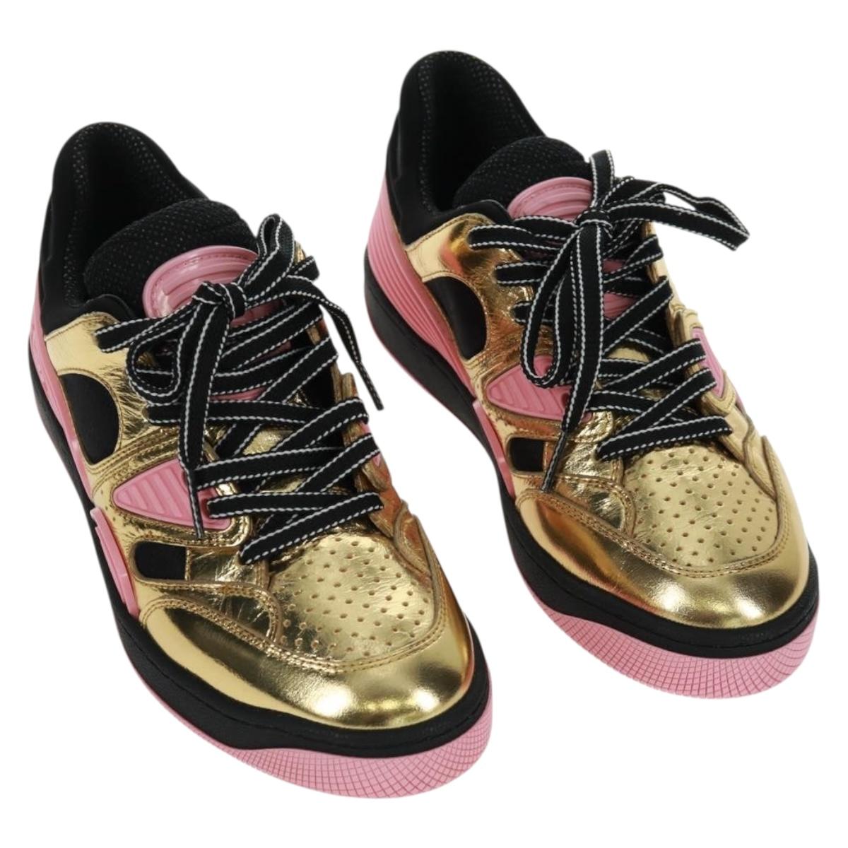 GUCCI Basketball Sneakers Leather Size 35 Gold Auth 171404M