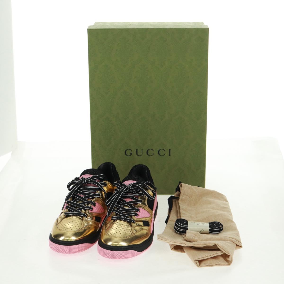 GUCCI Basketball Sneakers Leather Size 35 Gold Auth 171404M