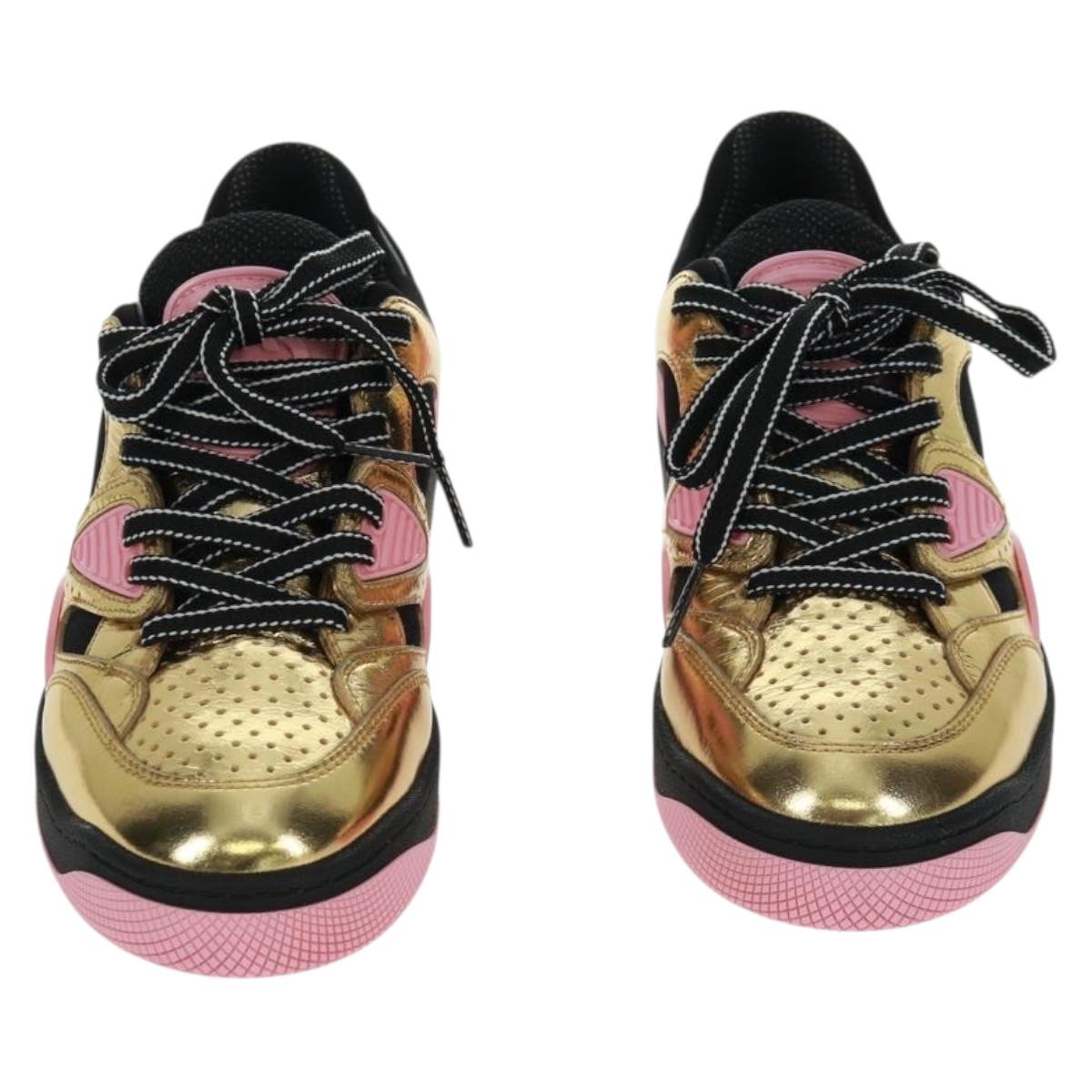 GUCCI Basketball Sneakers Leather Size 35 Gold Auth 171404M
