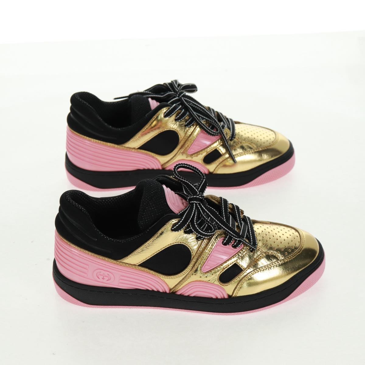 GUCCI Basketball Sneakers Leather Size 35 Gold Auth 171404M