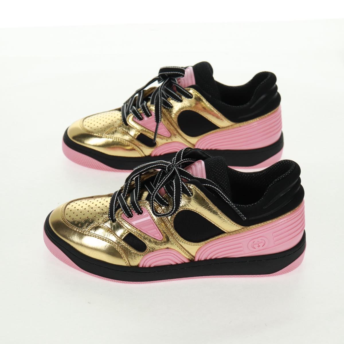 GUCCI Basketball Sneakers Leather Size 35 Gold Auth 171404M