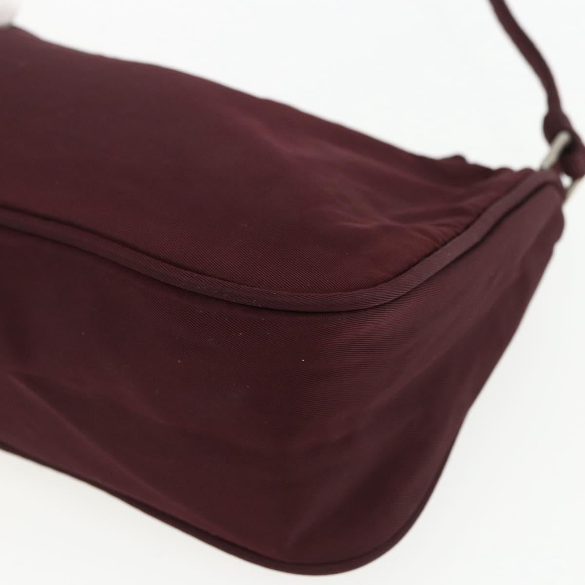 PRADA Accessory Pouch Nylon Bordeaux Silver Auth 171406