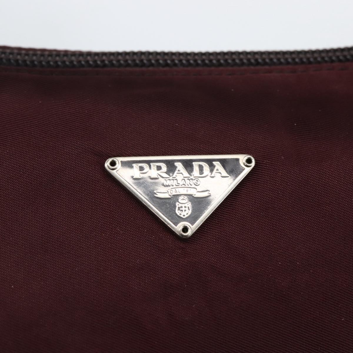 PRADA Accessory Pouch Nylon Bordeaux Silver Auth 171406