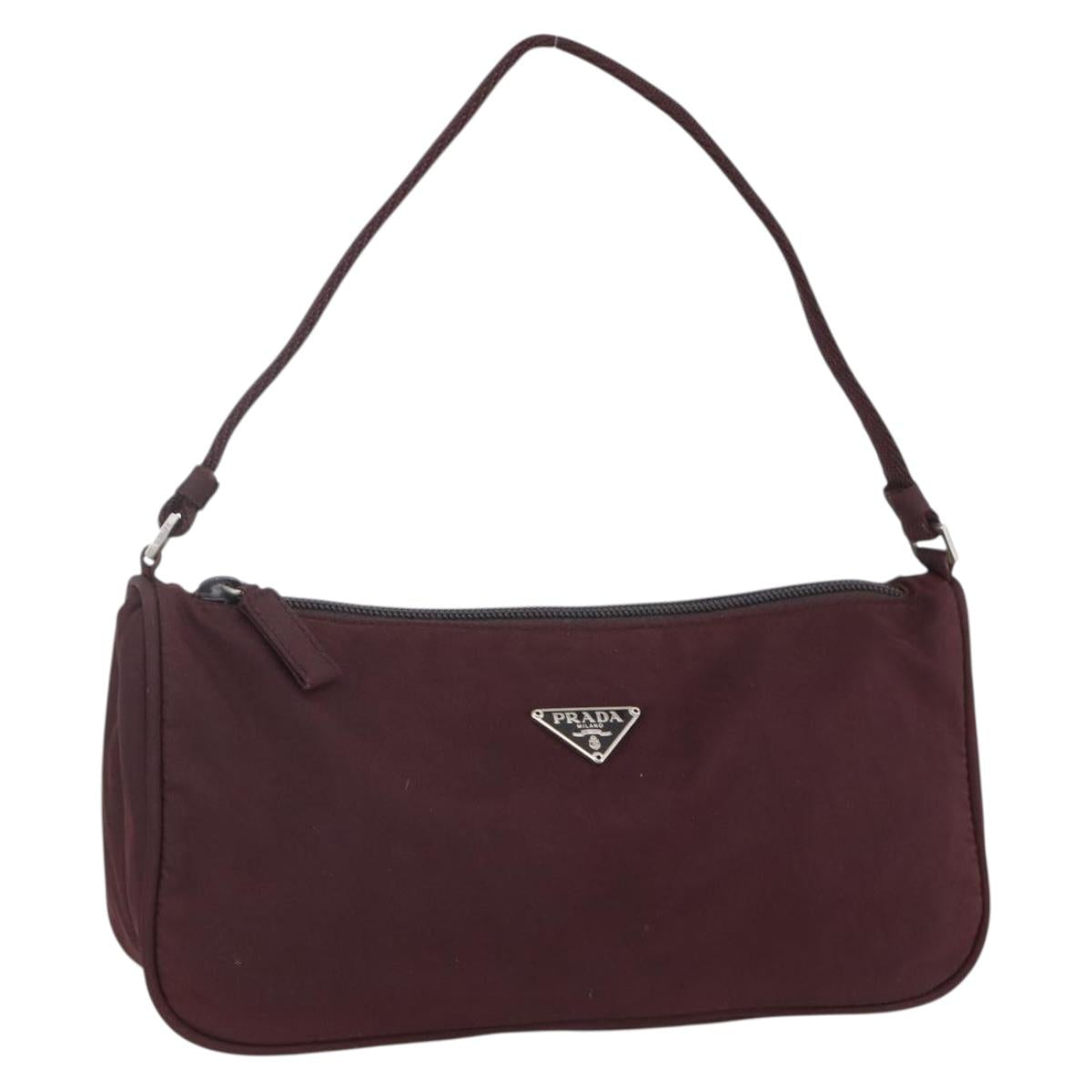 PRADA Accessory Pouch Nylon Bordeaux Silver Auth 171406