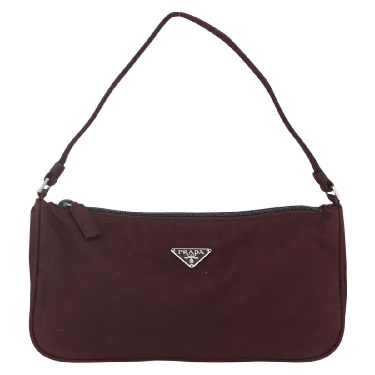 PRADA Accessory Pouch Nylon Bordeaux Silver Auth 171406