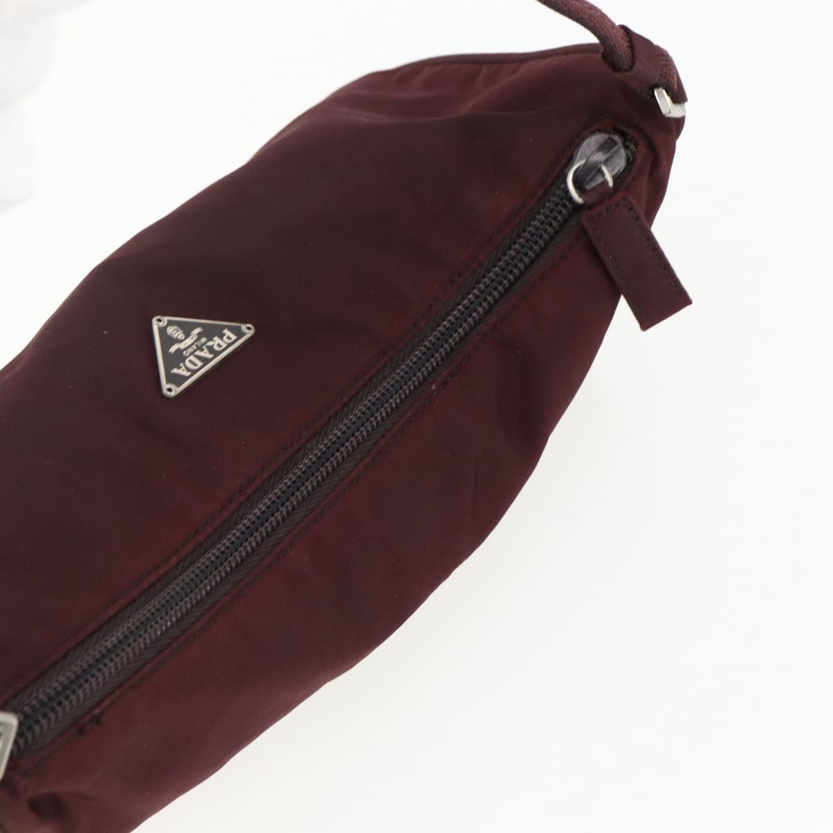 PRADA Accessory Pouch Nylon Bordeaux Silver Auth 171406