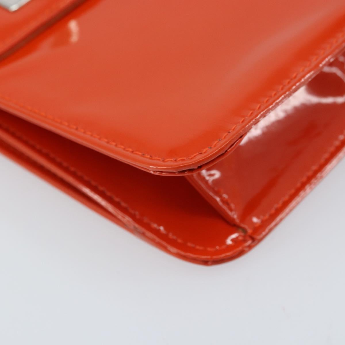 GUCCI Shoulder Bag Patent leather Orange Silver Auth 171407