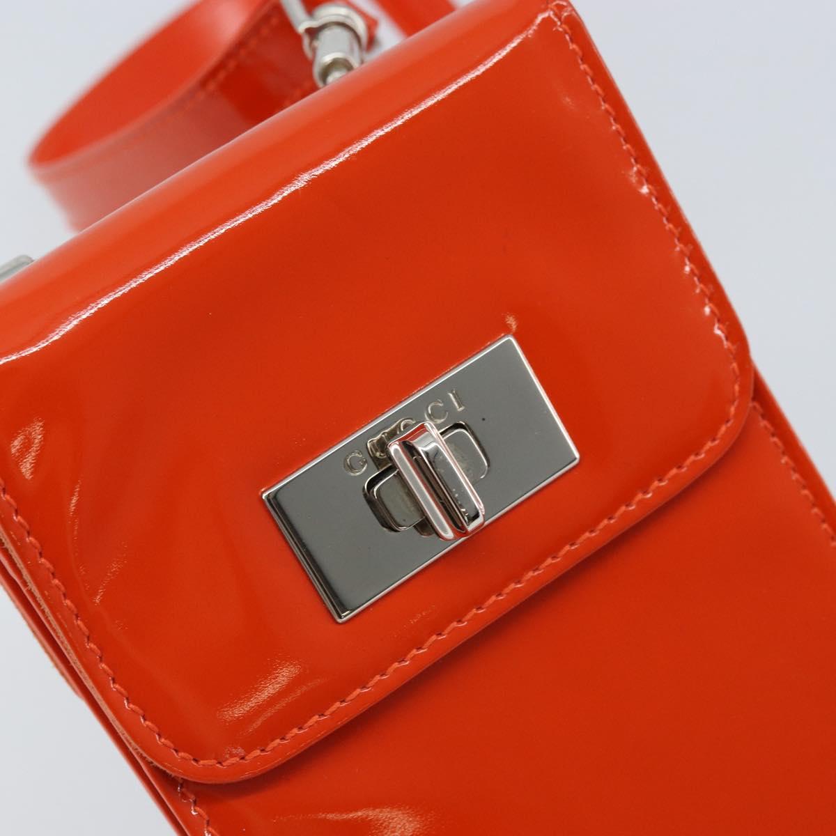 GUCCI Shoulder Bag Patent leather Orange Silver Auth 171407