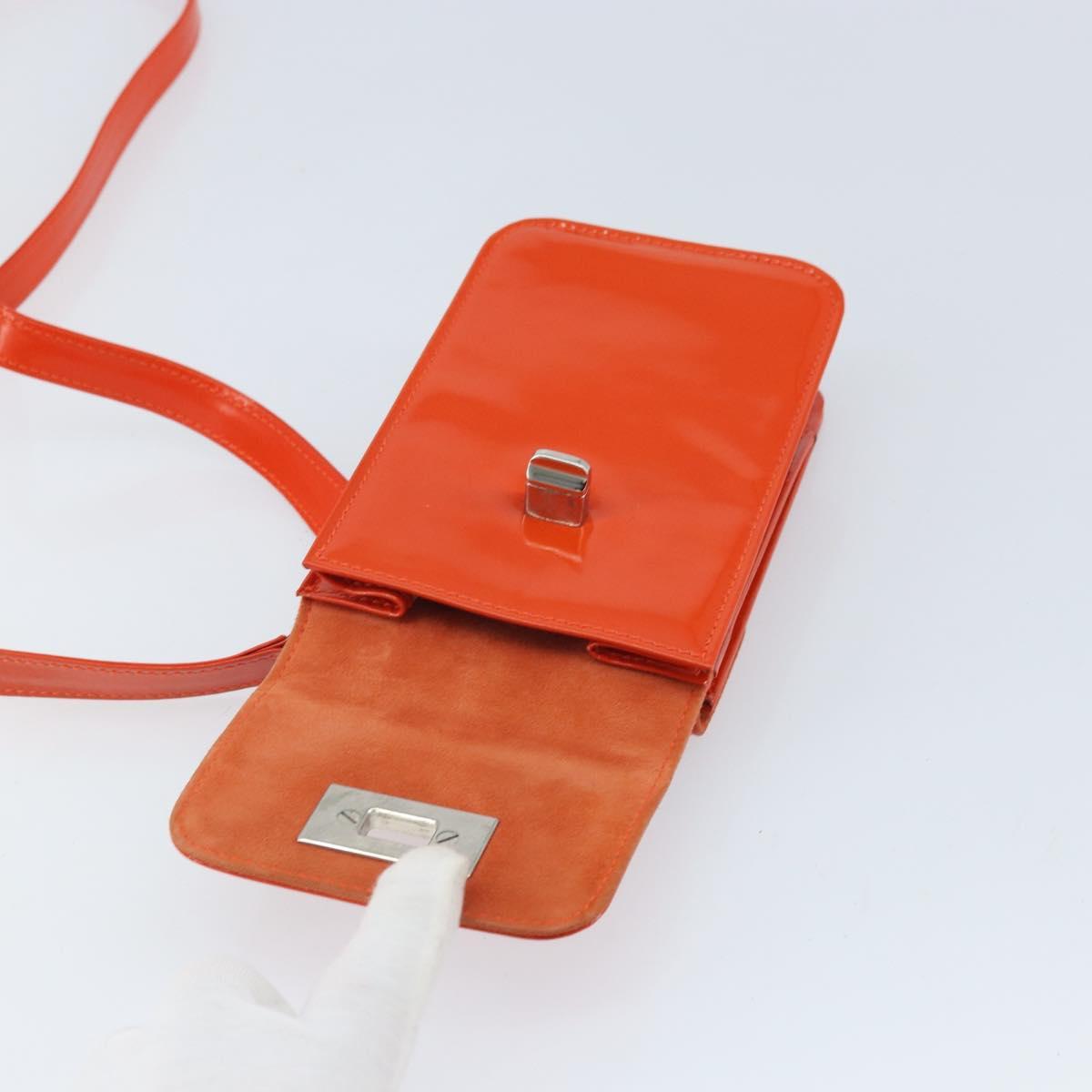GUCCI Shoulder Bag Patent leather Orange Silver Auth 171407