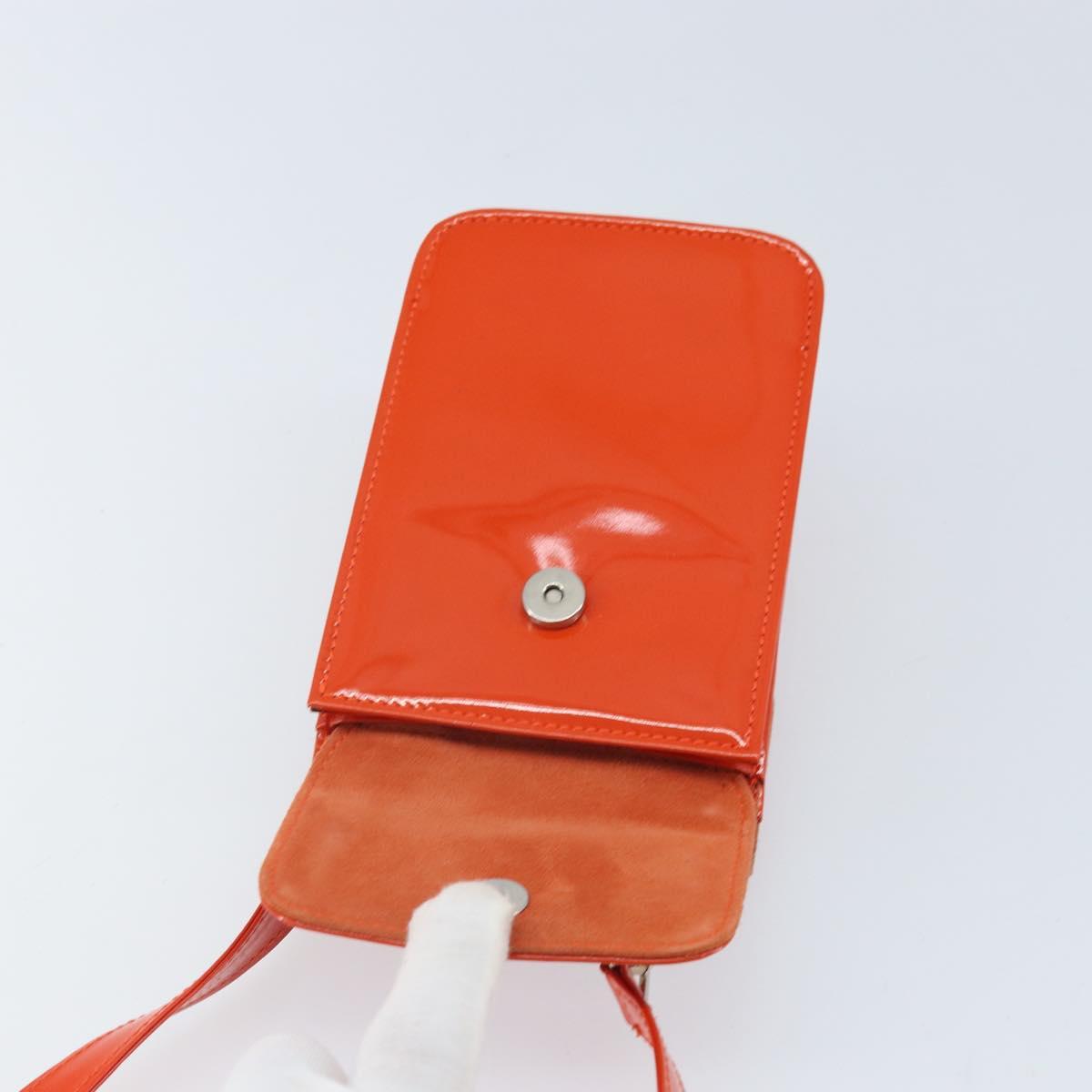 GUCCI Shoulder Bag Patent leather Orange Silver Auth 171407