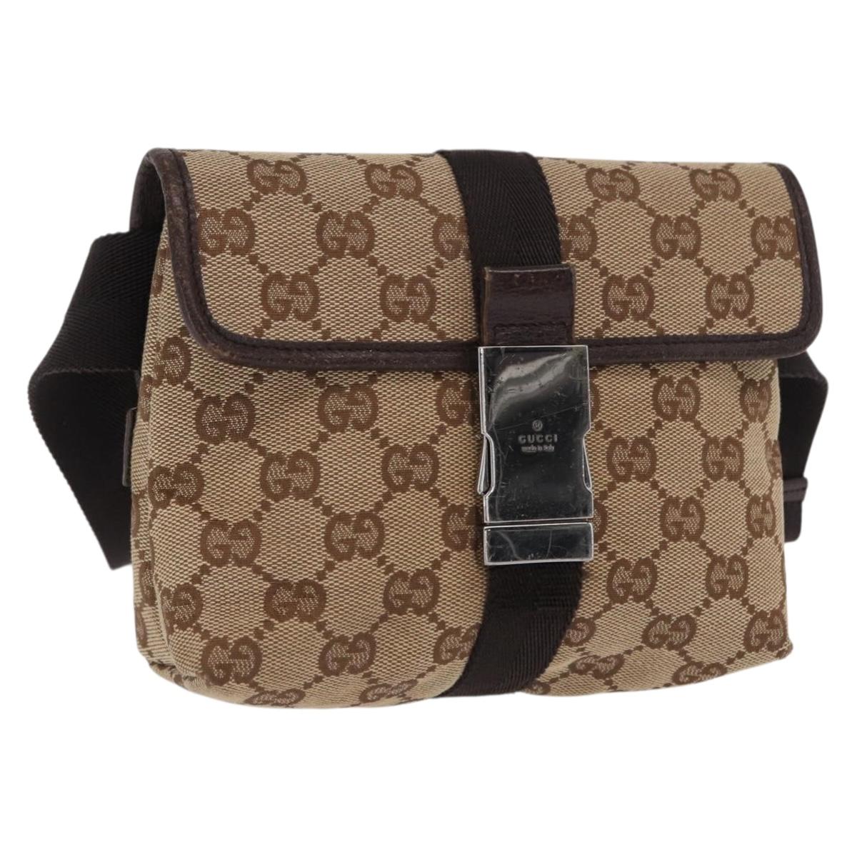 GUCCI GG Canvas Waist bag Beige Silver 131236 Auth 171409
