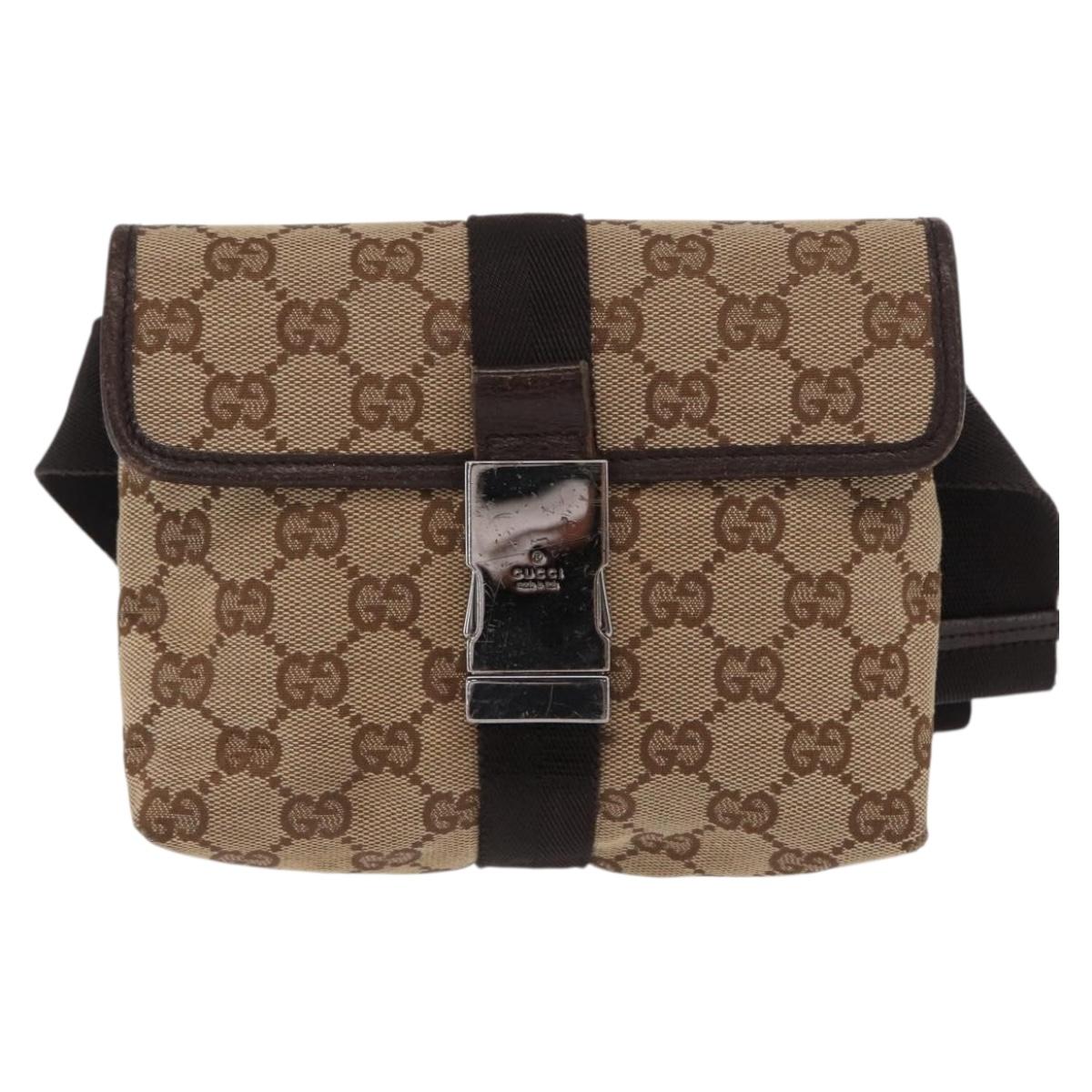 GUCCI GG Canvas Waist bag Beige Silver 131236 Auth 171409