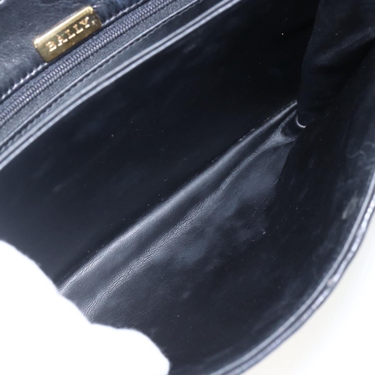 BALLY Shoulder Bag Leather Suede Black Gold Auth 171410