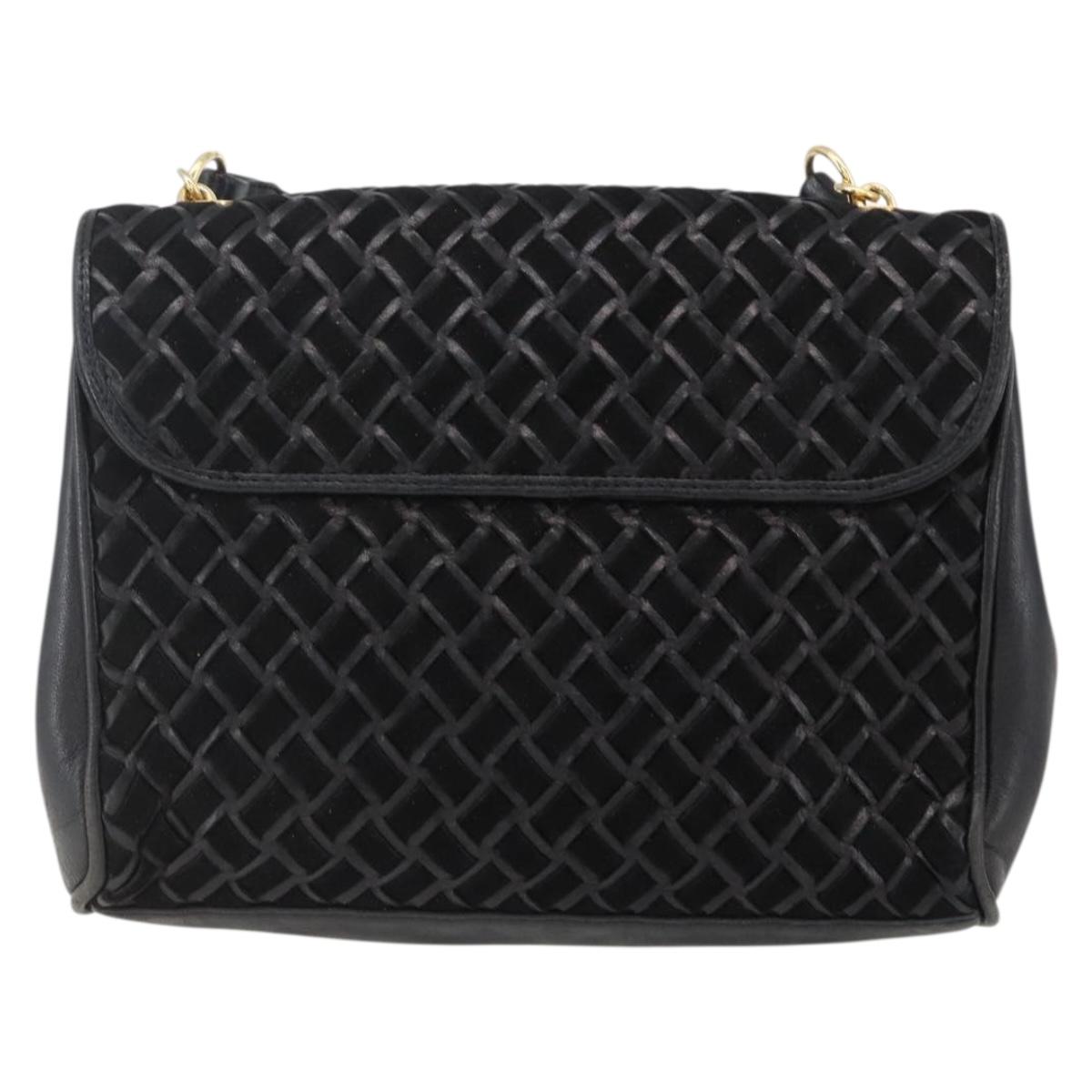 BALLY Shoulder Bag Leather Suede Black Gold Auth 171410