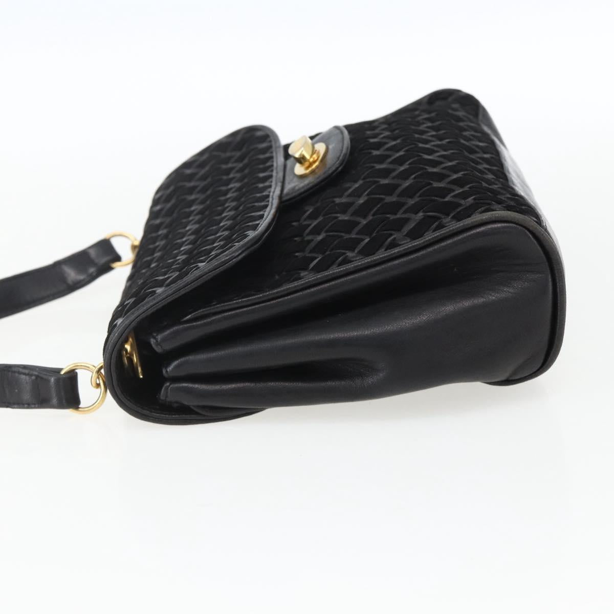 BALLY Shoulder Bag Leather Suede Black Gold Auth 171410