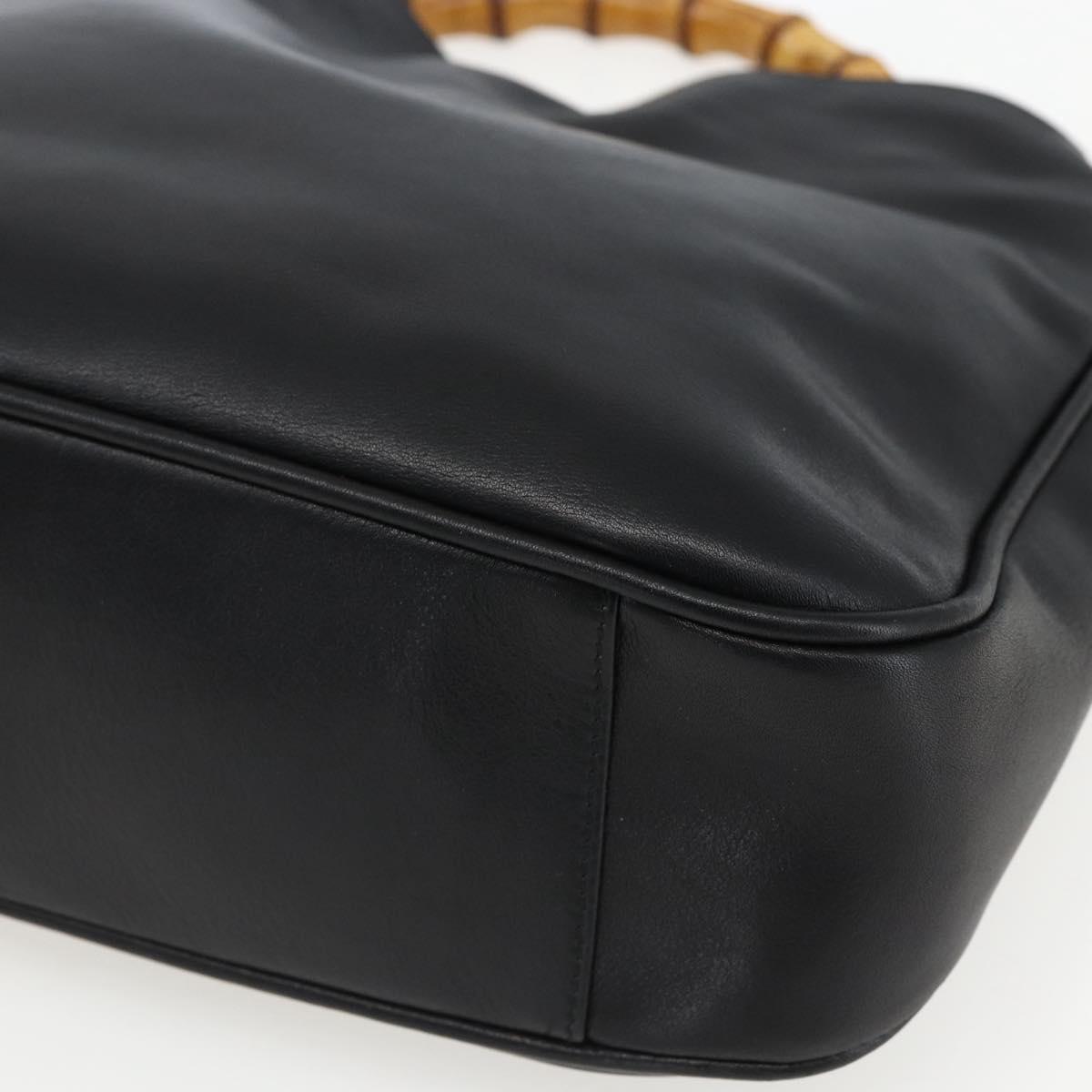 GUCCI Bamboo Shoulder Bag Leather 2way Black Gold 001 2058 1638 Auth 171417