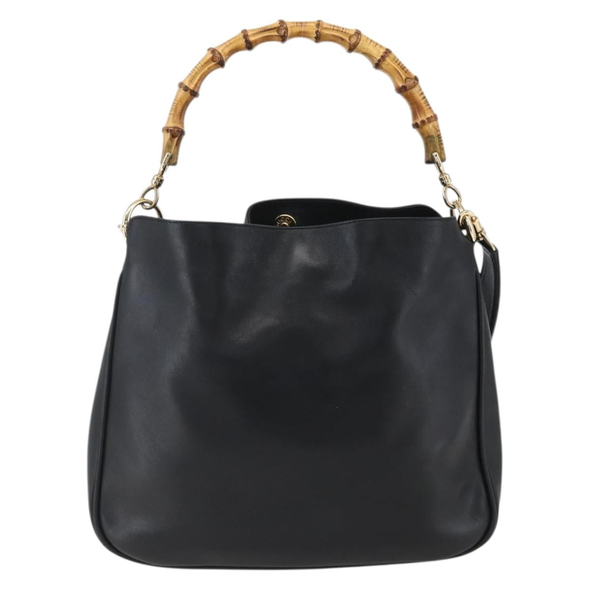 GUCCI Bamboo Shoulder Bag Leather 2way Black Gold 001 2058 1638 Auth 171417